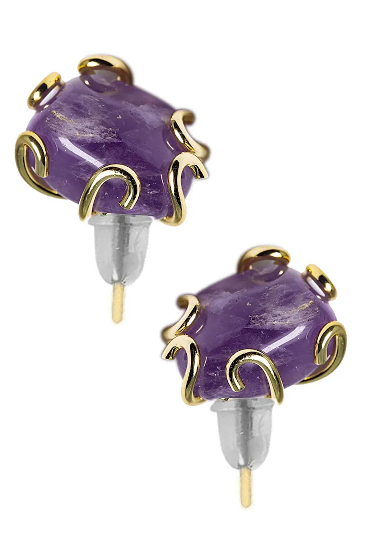 Sertifikalı Doğal Ametist Taşı Küpe (24k Altın Kaplama)