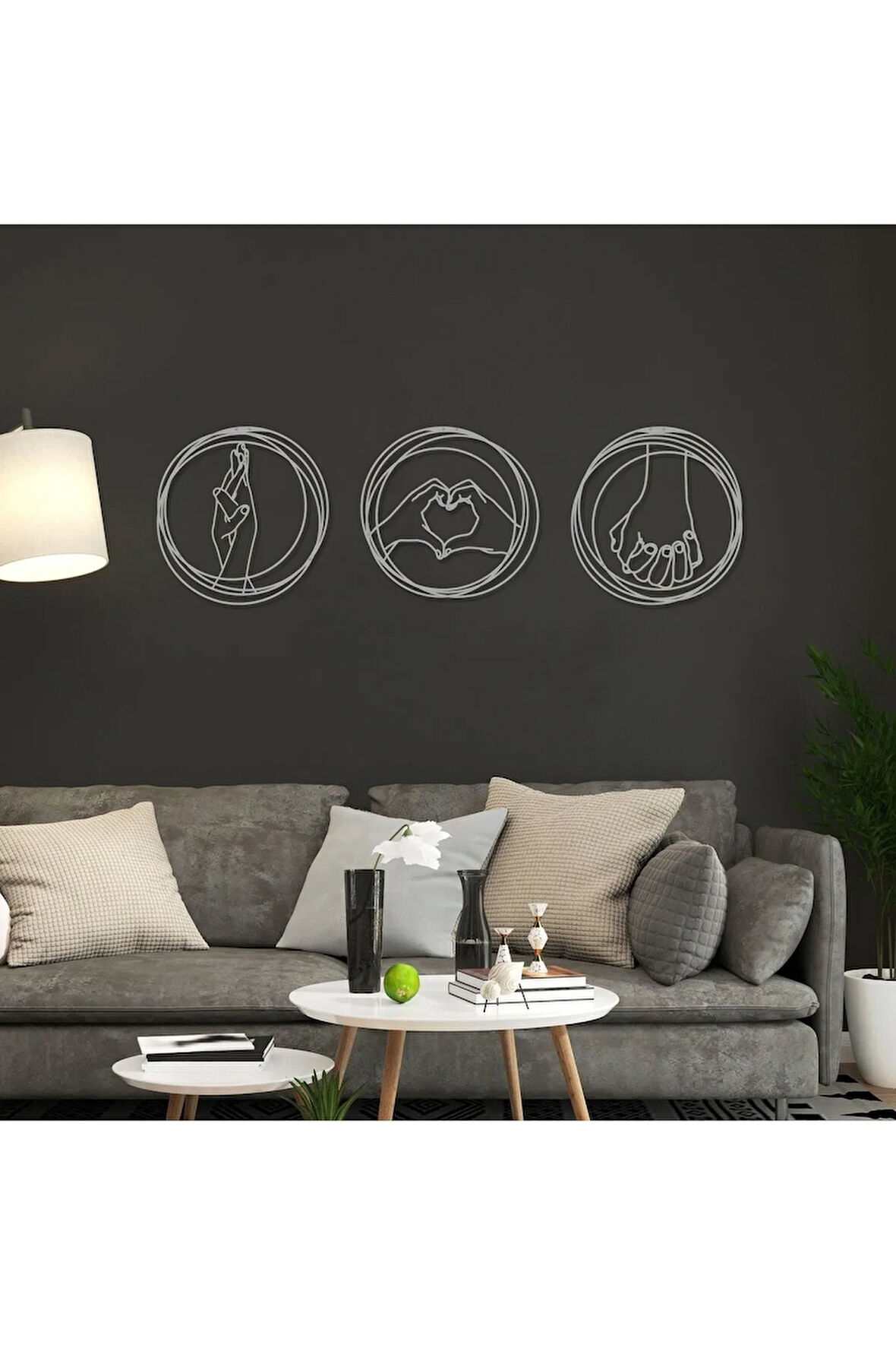 Üçlü Aşk Seti Metal Duvar Dekoru, 3'lü Set