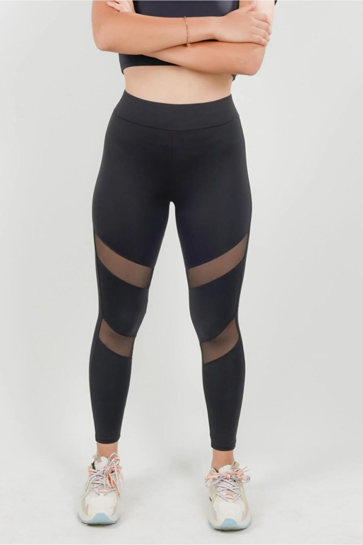 Kadın Siyah Tül Detaylı Tayt