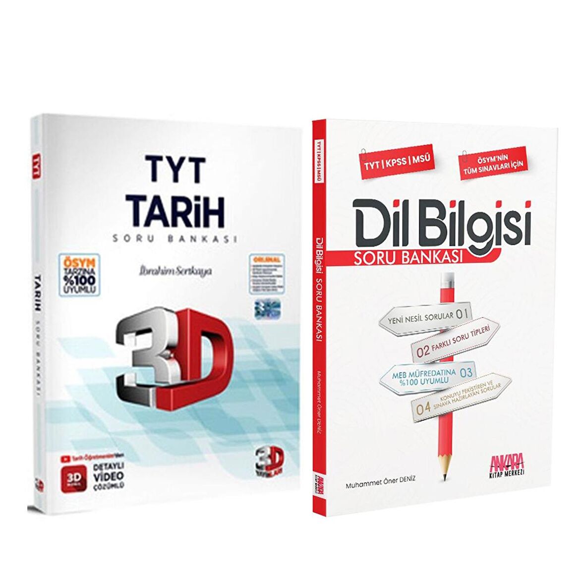 3D TYT Tarih Soru Bankası ve AKM Dil Bilgisi Soru Bankası Seti 2 Kitap