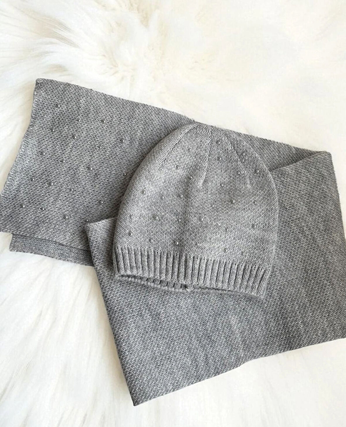 Cool Grey Sparkle Bere Atkı Takımı