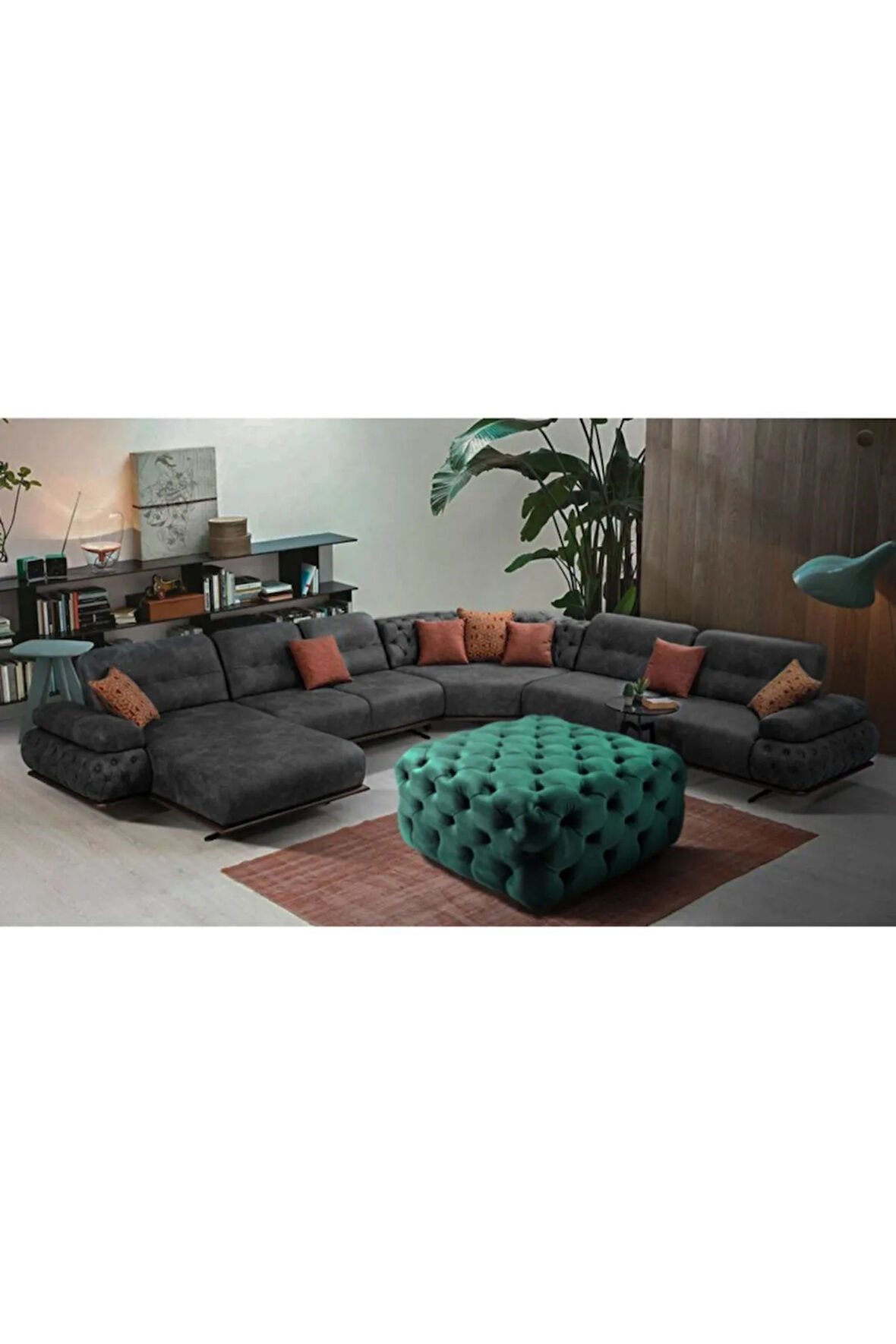 Yeşil Kare Chester Model Kapitoneli Orta Puf