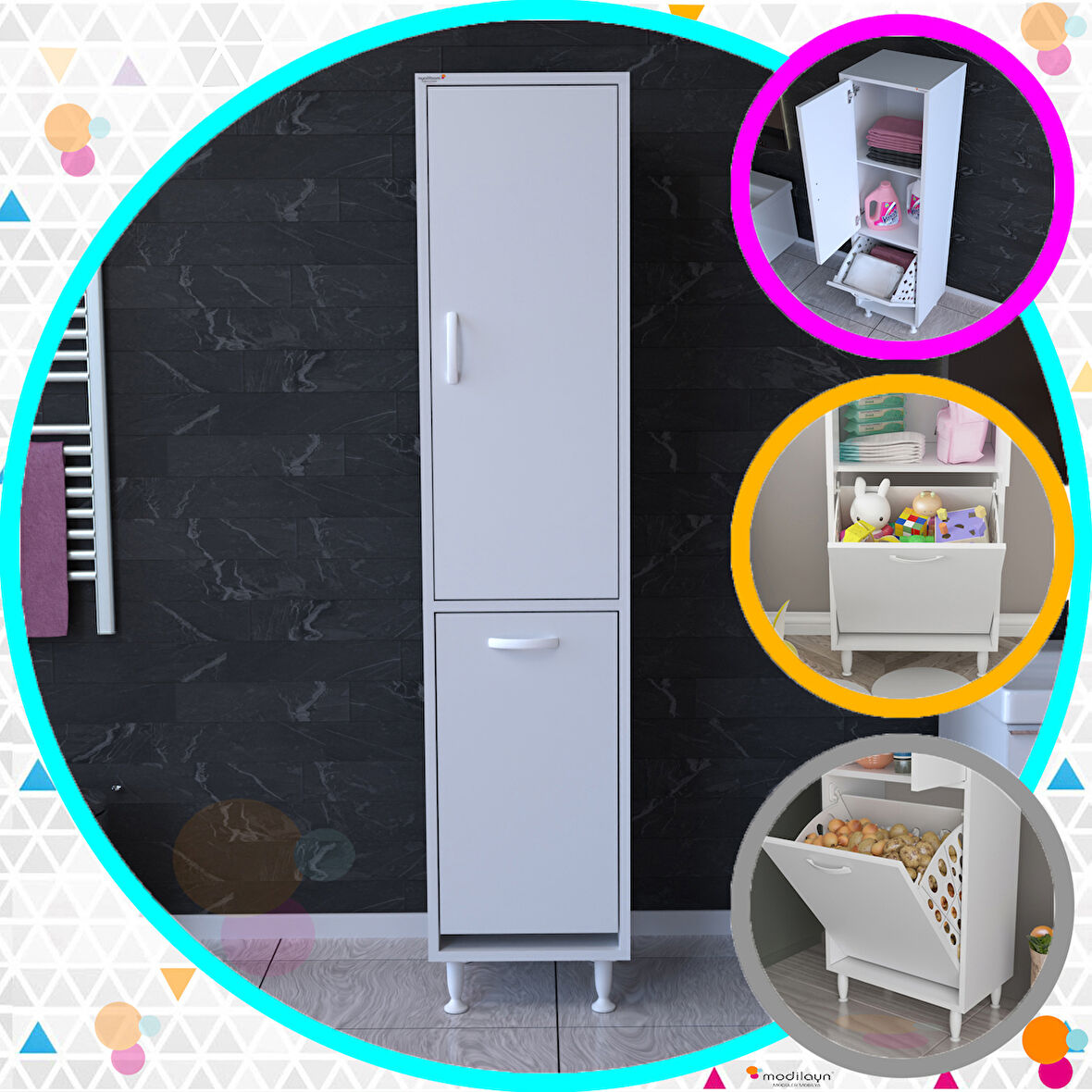 ASEL 35 x 138 cm Çamaşır Ve Erzak Bölmeli Çok Amaçlı Dolap
