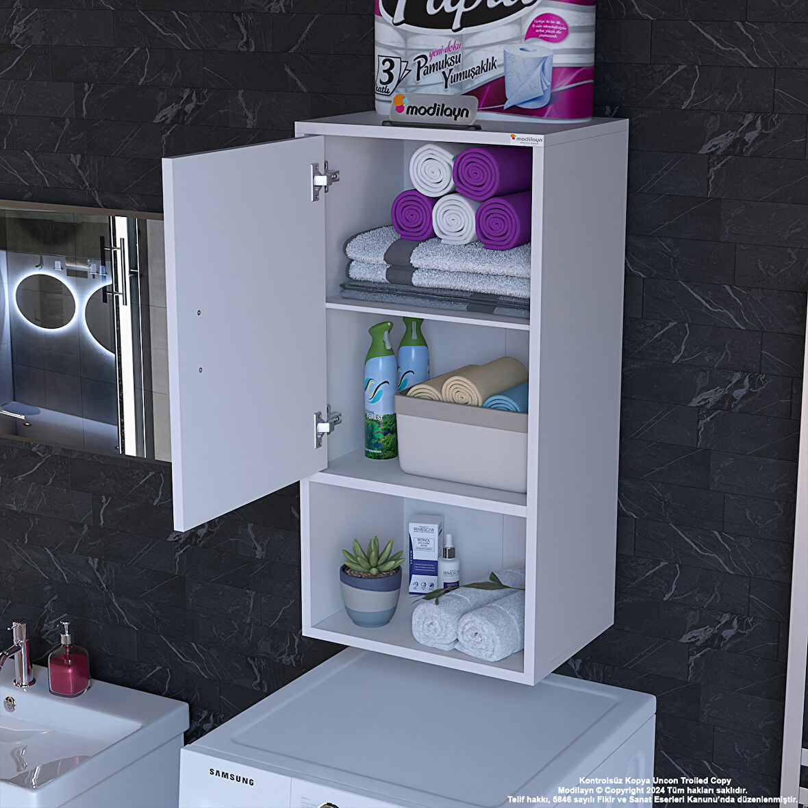 ŞİLE 45 x 85 x 32,5 cm Makine Üstü Asma ve Çok Amaçlı Banyo Dolabı