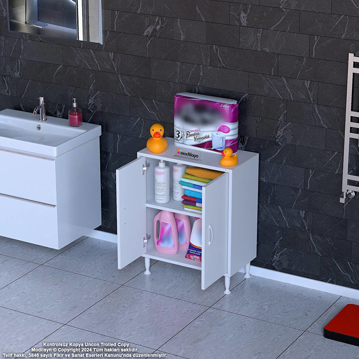 Efil Dolap Dar Alanlar İçin Çok Amaçlı Dolap 2 Kapaklı 2 Göz Raf Dolap 55x75x32,5 cm