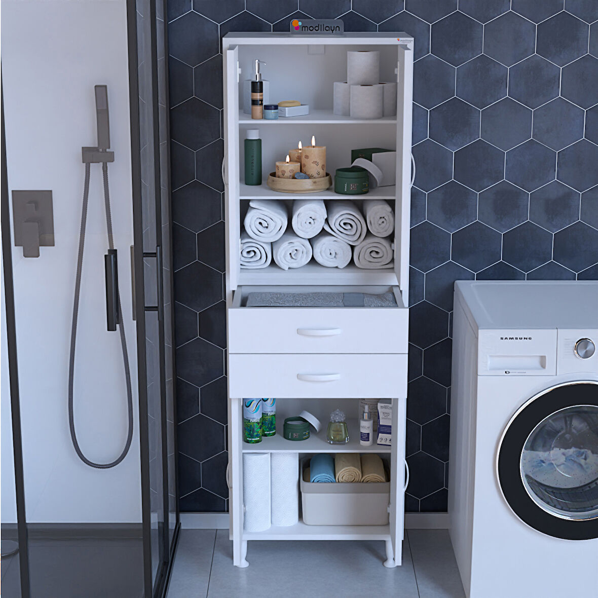 Modilayn SOFT ERA 55 x 187,9 x 32,5 cm Kapaklı Ve Çekmeceli Çok Amaçlı Banyo & Mutfak Dolabı