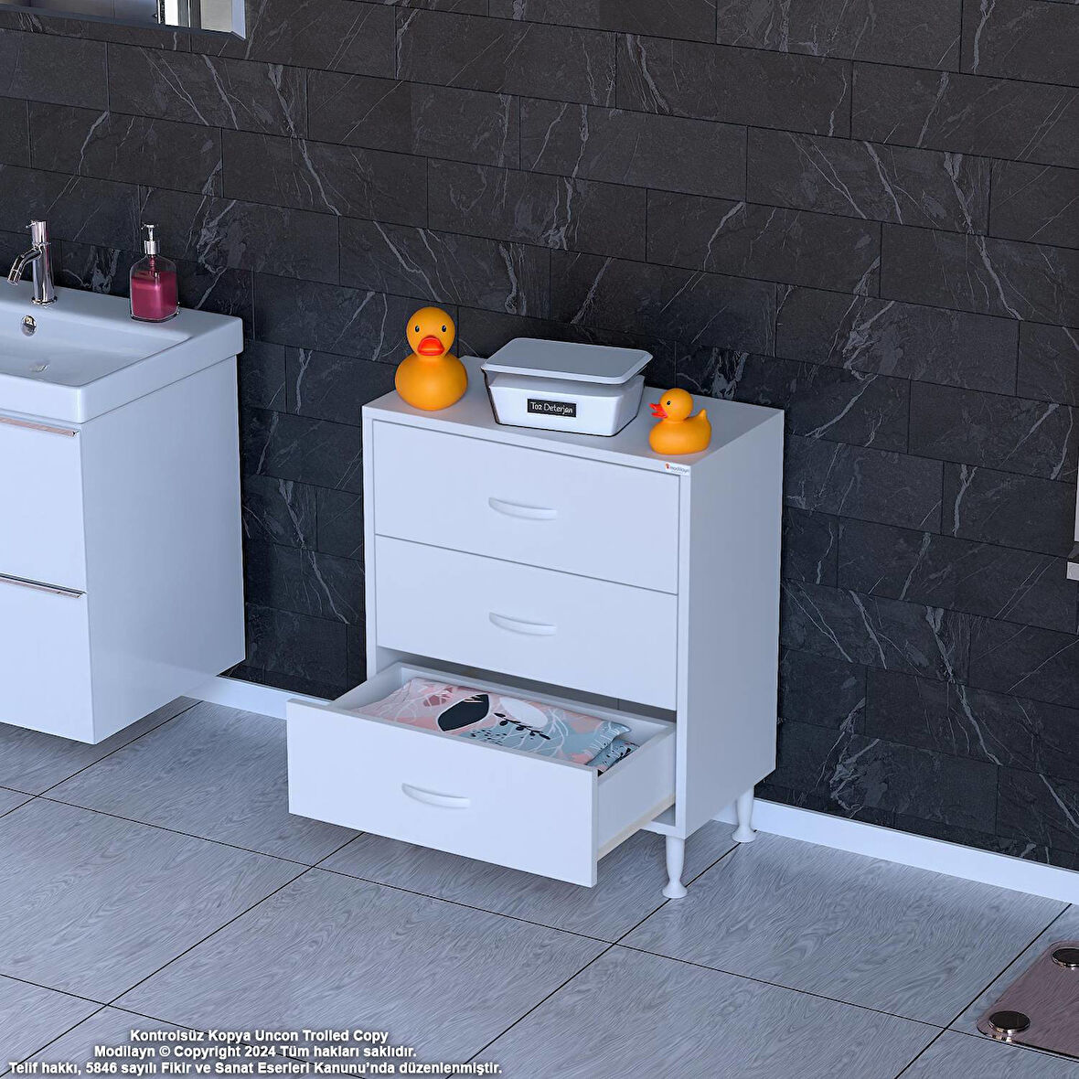 Efil 3'lü Çekmece Banyo Dolabı Çok Amaçlı Çekmecelerle Daha Düzenli 60x75x32,5 cm