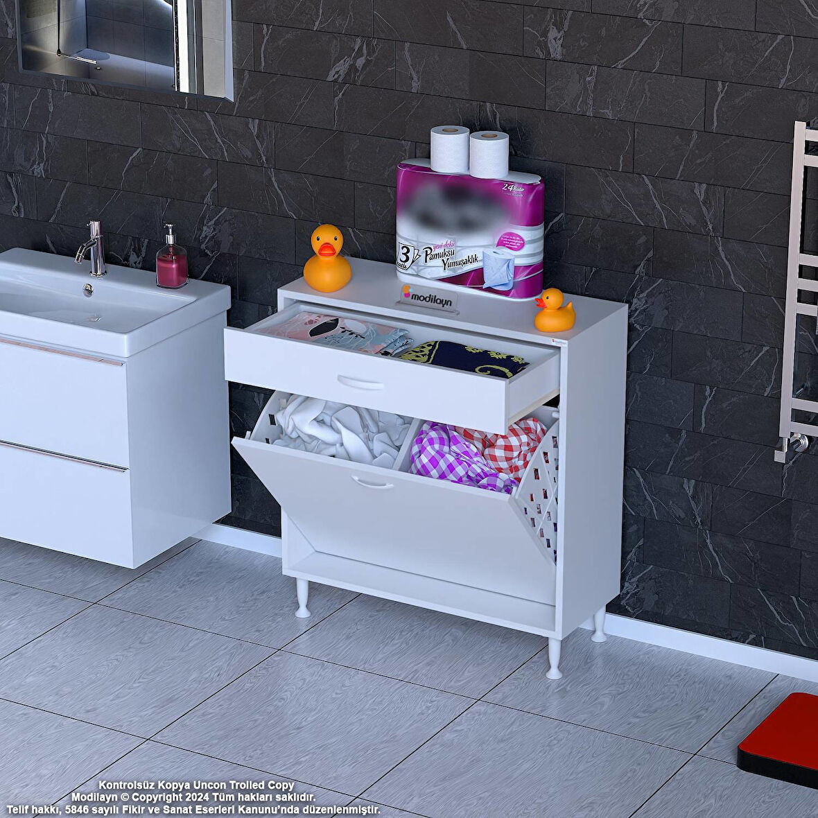 EMİR 70x88x32,5 cm 2 Göz Sepetli  pratik çok fonksiyonlu düzenleyici dolap