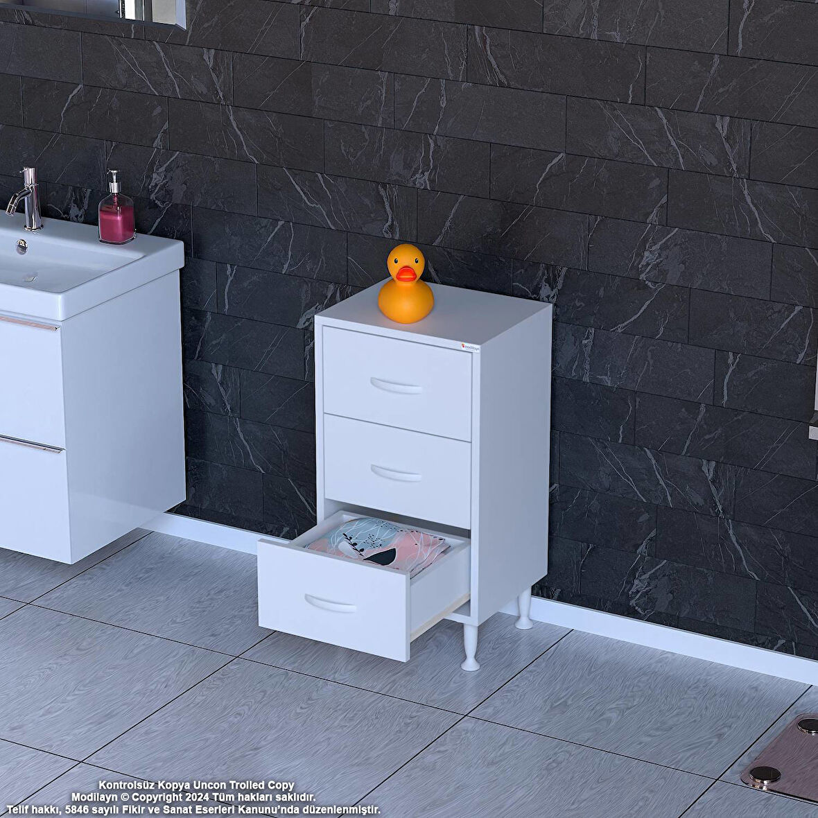 Efil 3' lü Çekmece Banyo Dolabı Çok Amaçlı Çekmecelerle Daha Düzenli 40x75x32,5 cm