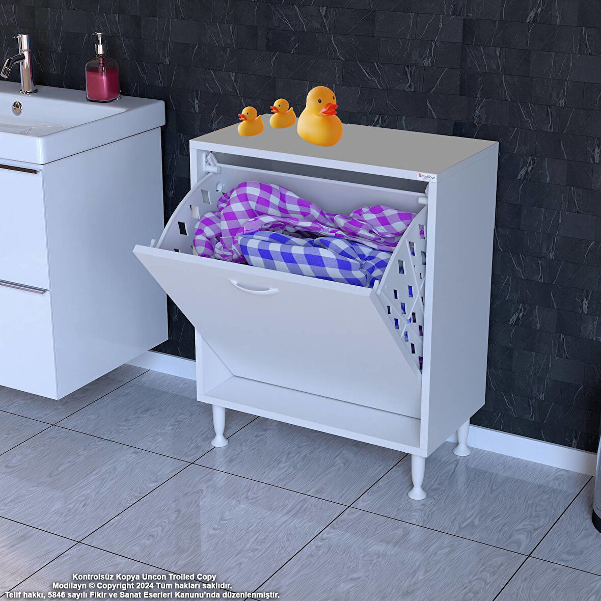 Efil Banyo Dolabı Düzenleyici Dolap Tek Gözlü Sepet Hazneli Mini Banyo Dolabı 65x75x32,5 cm