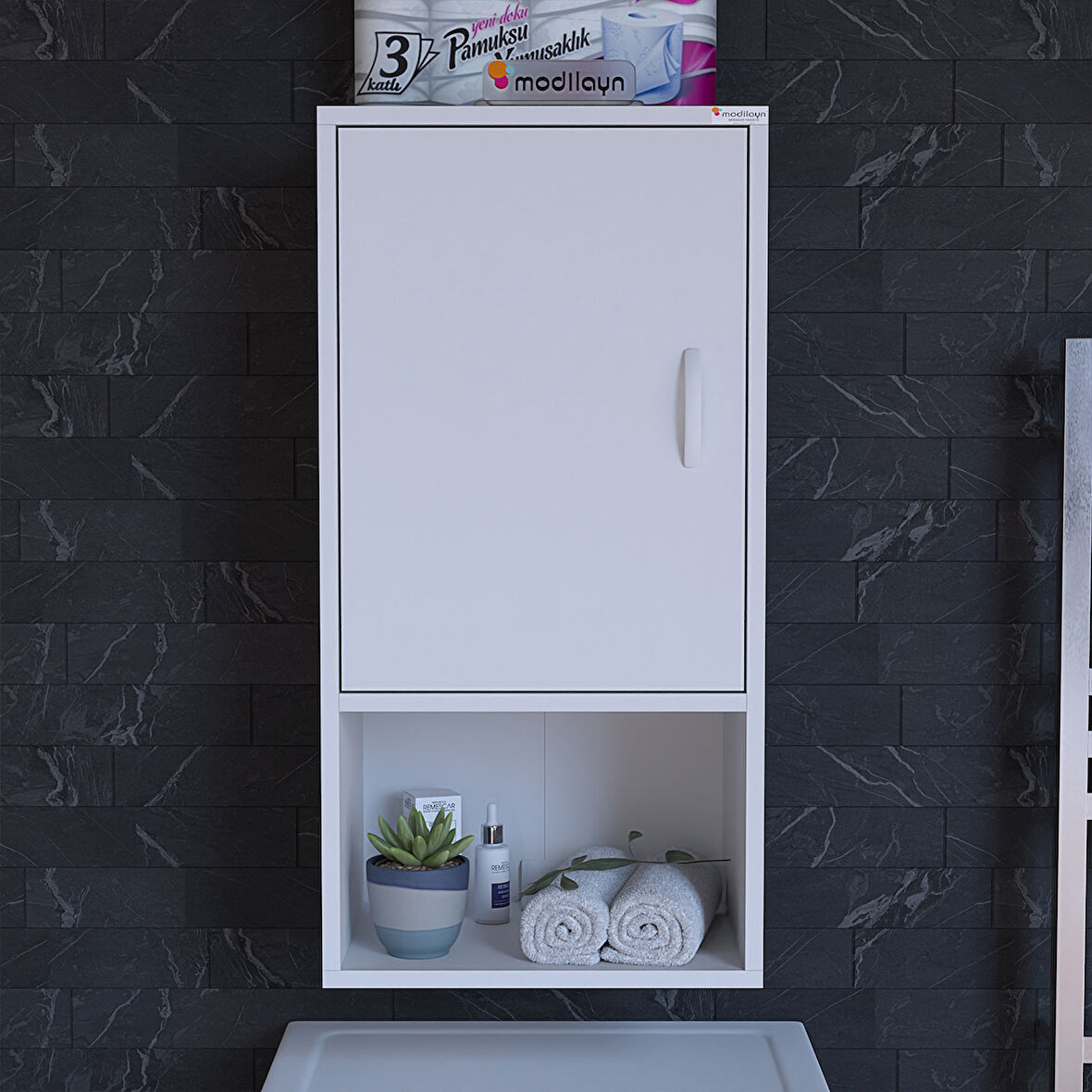 Modilayn ŞİLE 50 x 85 x 32,5 cm Makine Üstü Asma ve Çok Amaçlı Banyo Dolabı
