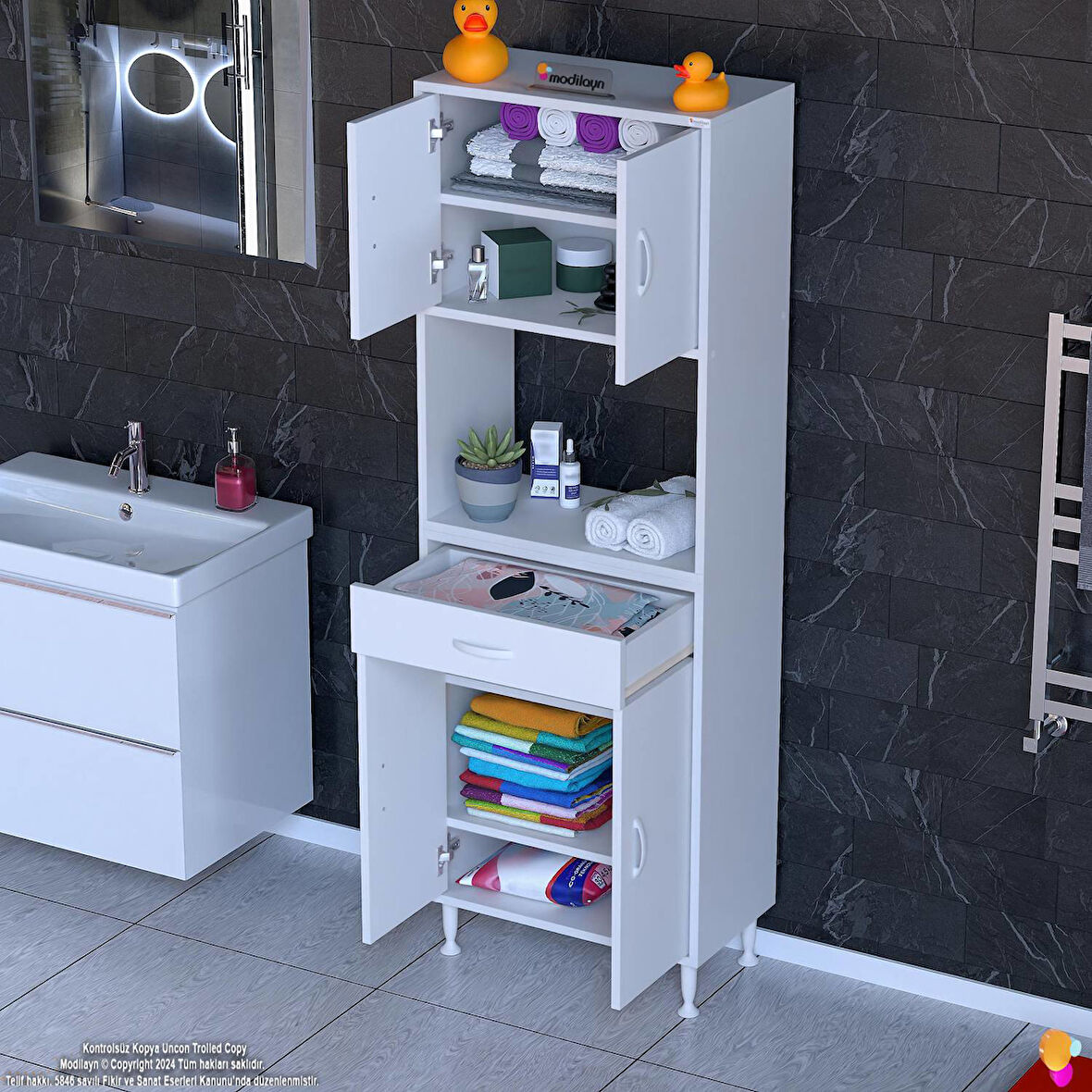 Azra Mutfak Ve Banyo Dolabı Tek Çekmece 4 kapak ve 6 raflı Çok Amaçlı Dolap 60x173x32,5 cm