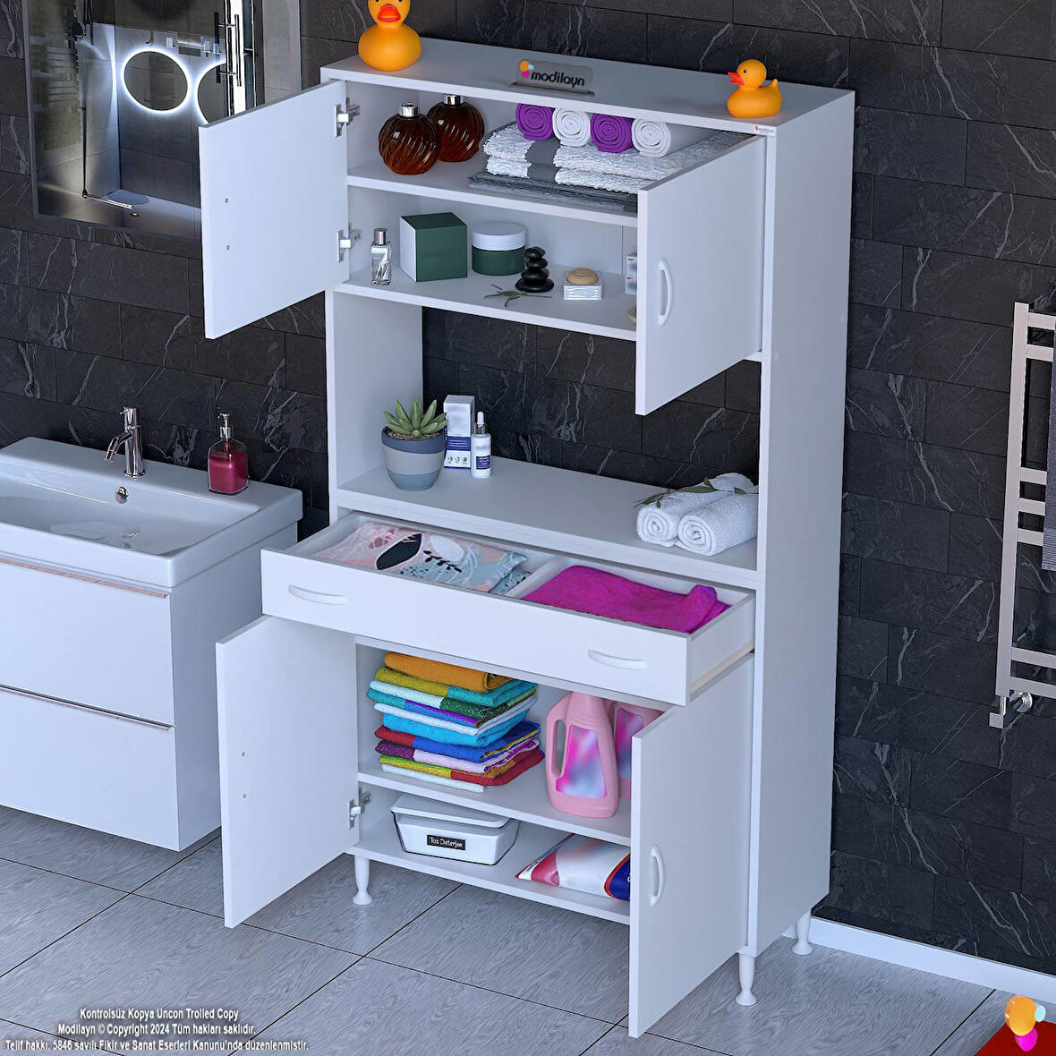 Azra Mutfak Ve Banyo Dolabı Tek Çekmece 4 kapak ve 6 raflı Çok Amaçlı Dolap 100x173x32,5 cm