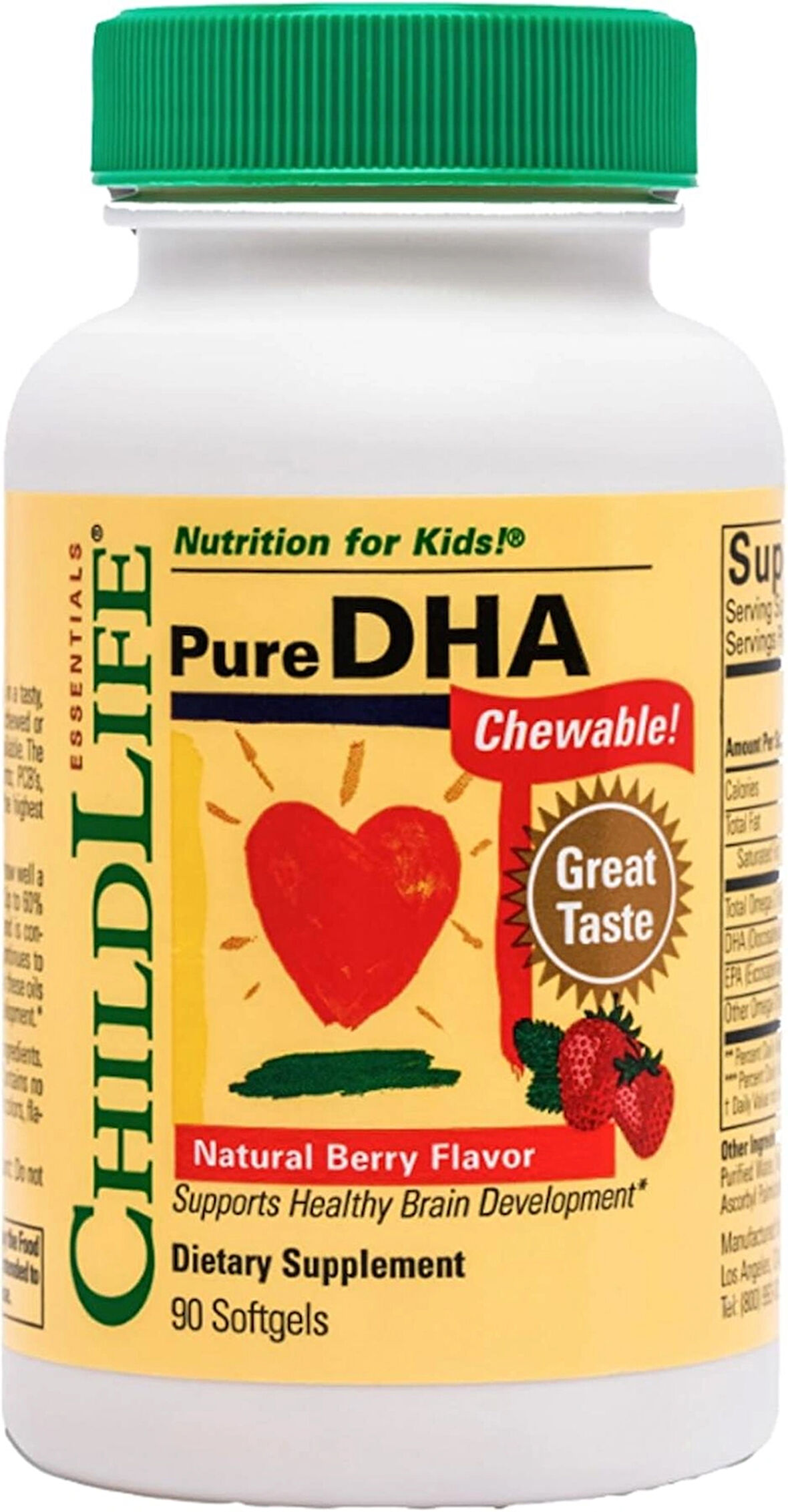 ChildLife Essentials Children Kids Pure DHA Natural Berry DHA EPA Fish Oil 90 Softgels