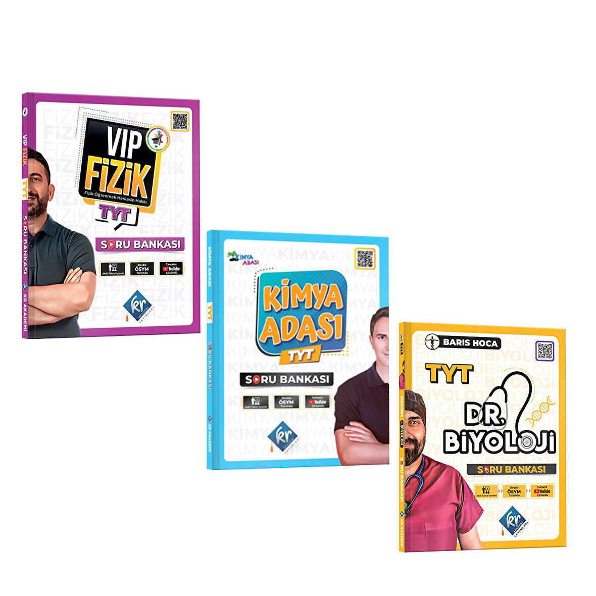 Kr Akademi TYT Vip Fizik Kimya Adası Kimya ve Dr Biyoloji Soru Bankası Seti 3 Kitap