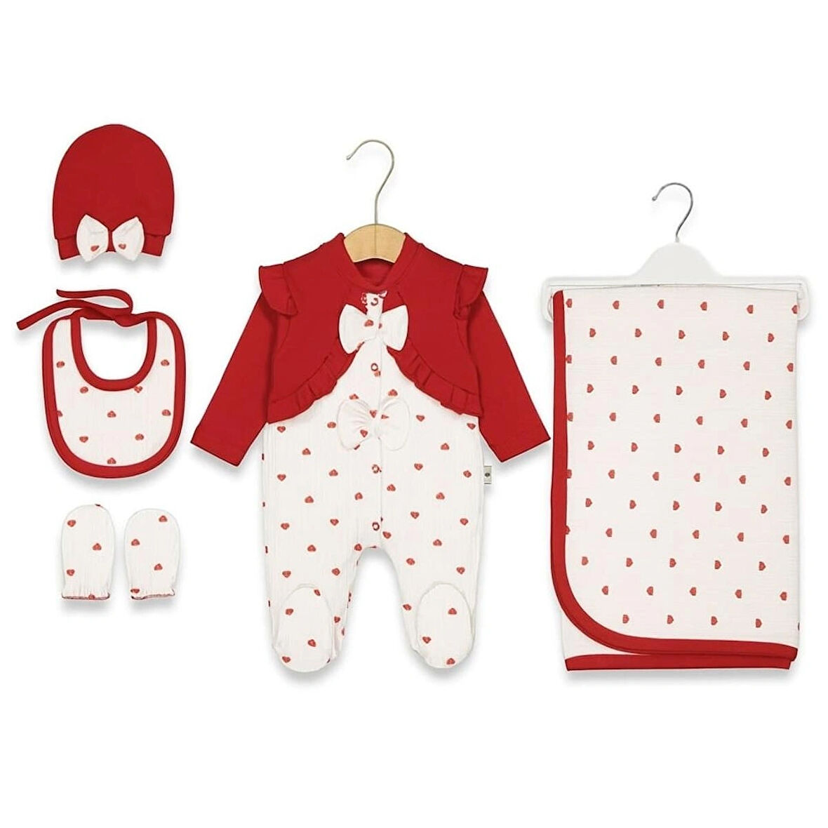 KIZ BEBEK 0-3 AY KALP DESENLİ HIRKALI BERELİ ÖNLÜKLÜ 5 Lİ ZIBIN TAKIMI