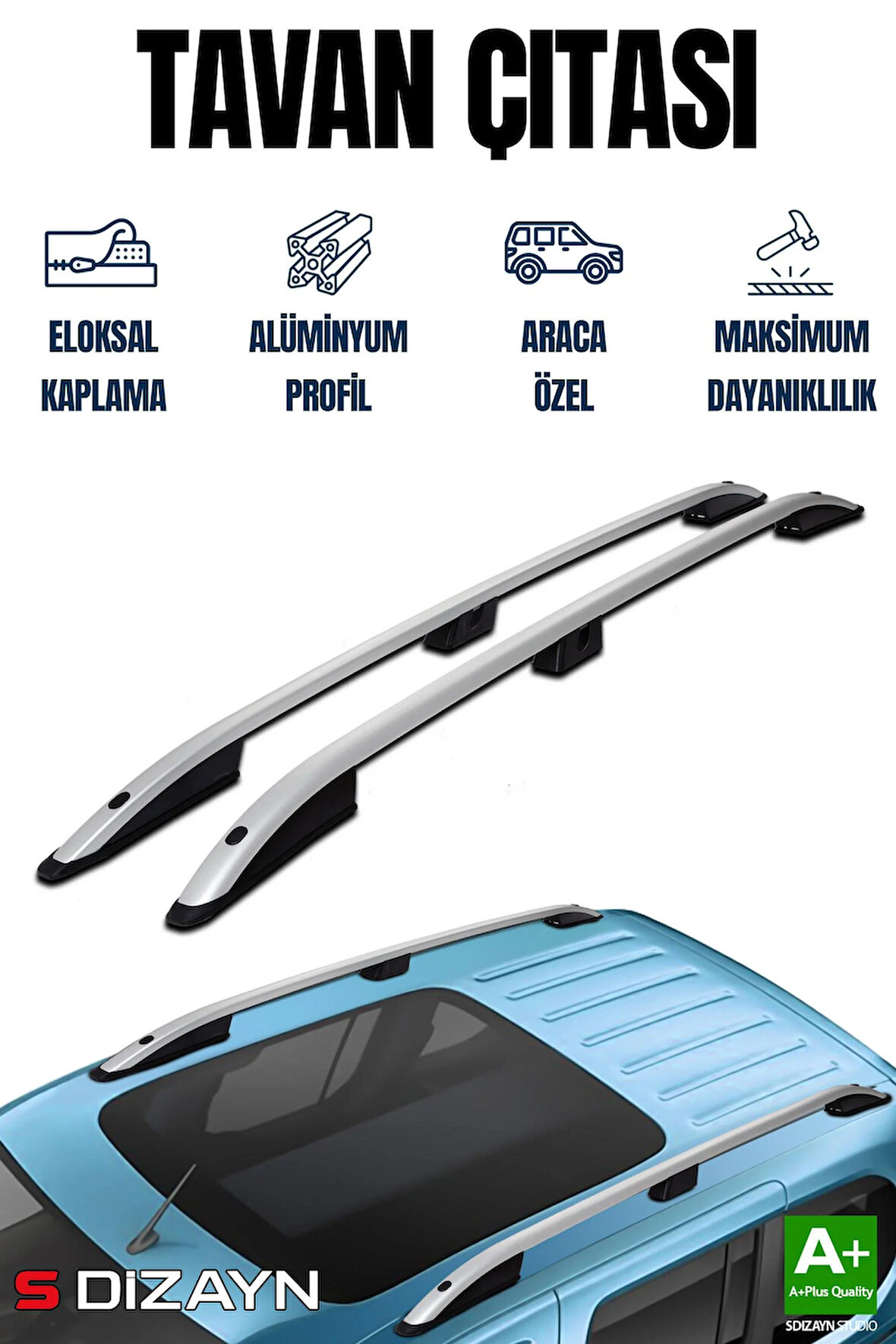 S-Dizayn Citroen Berlingo 2 Aluminyum Gri Tavan Çıtası 2008-2018 A+ Kalite