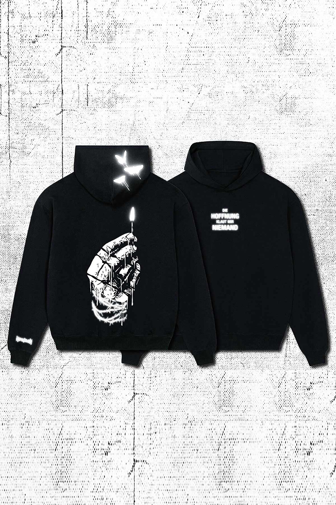 Hoodie Unisex Fire Sırt ve Ön Baskılı Oversize Siyah Kapüşonlu Kalın Sweatshirt