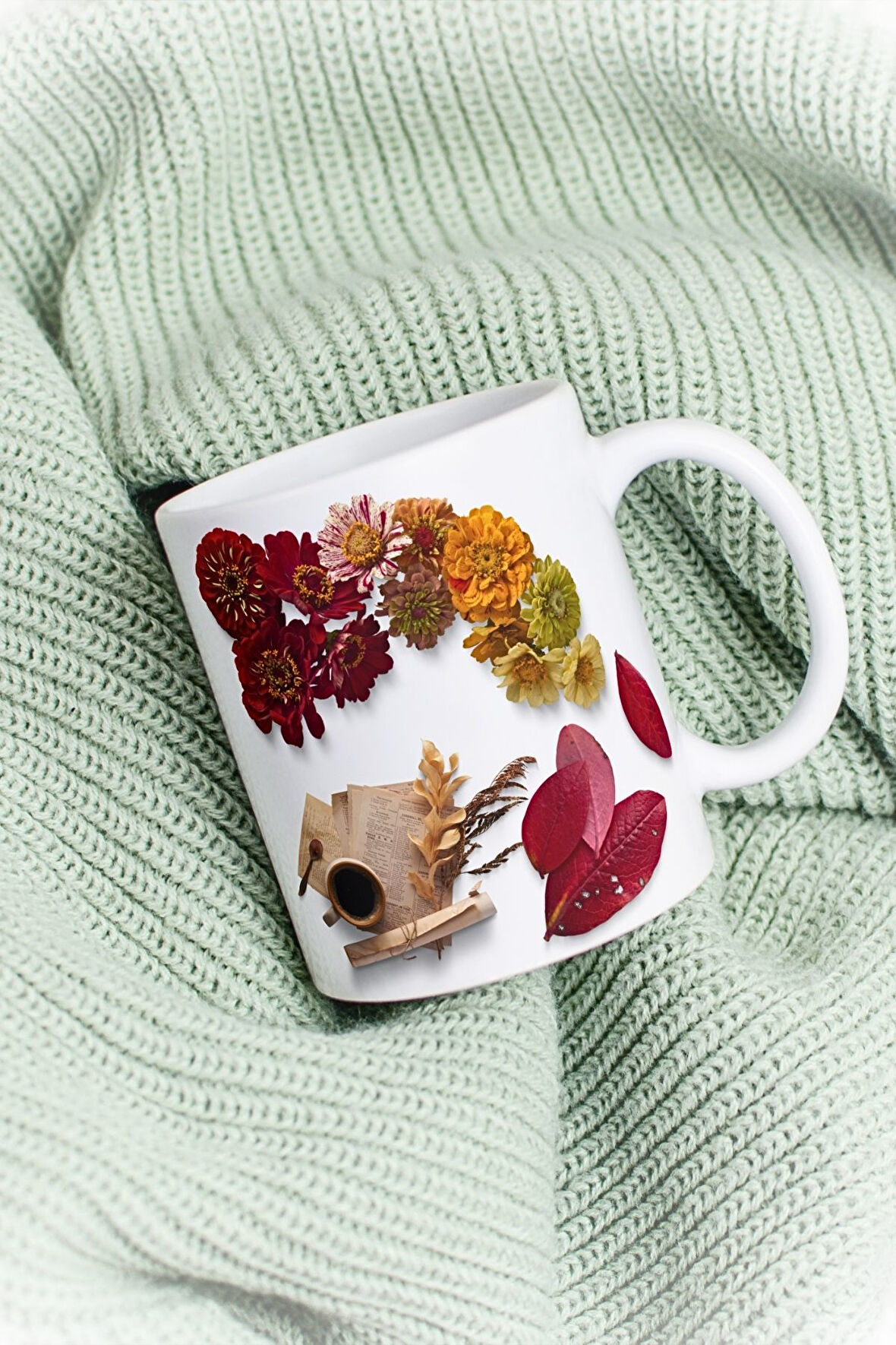 Romantik Sonbahar Baskılı Kupa Bardak Porselen Çay Kahve Fincanı
