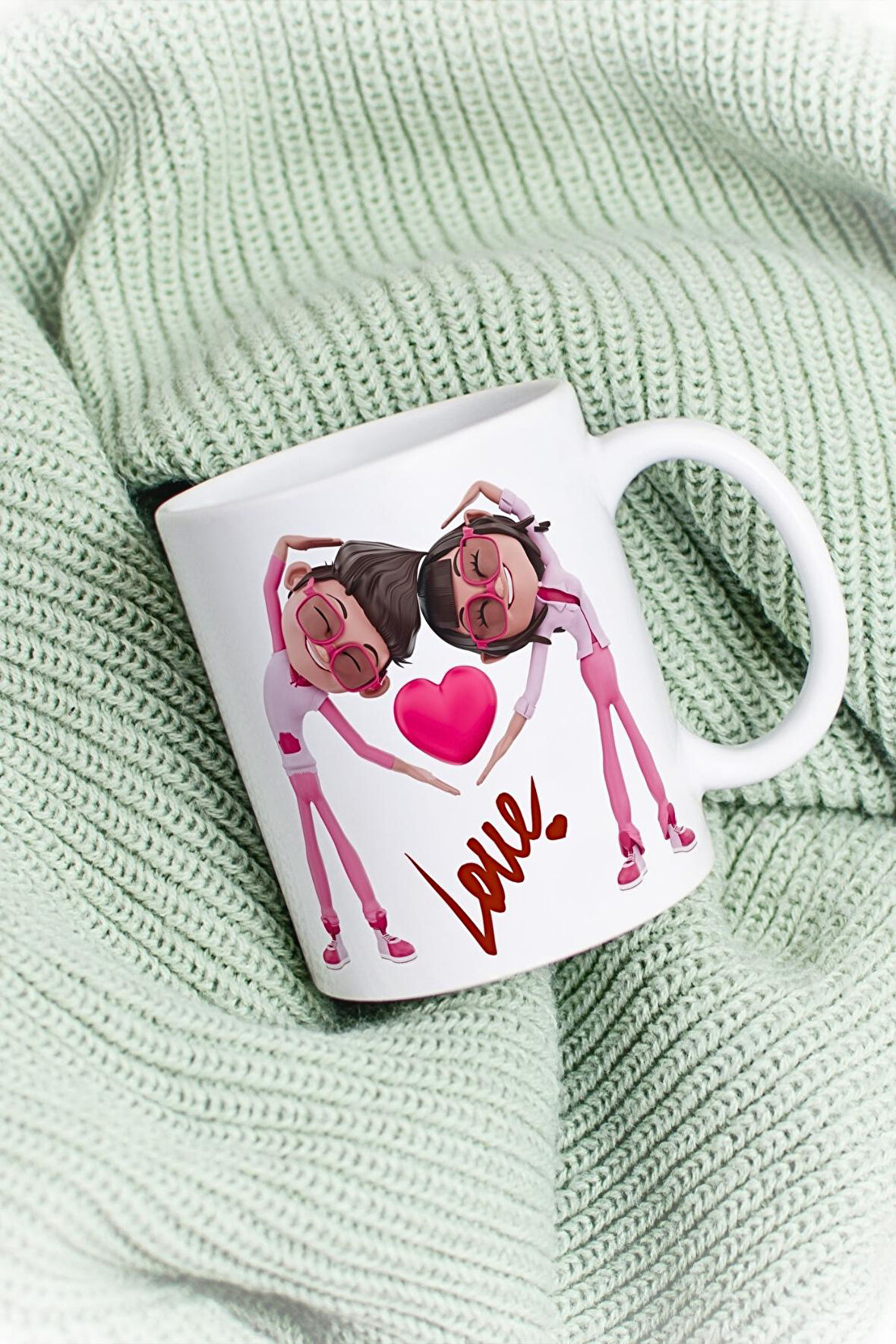 Mutlu Çiftler Love Baskılı Hediye Kupa Bardak Porselen Çay Kahve Fincanı