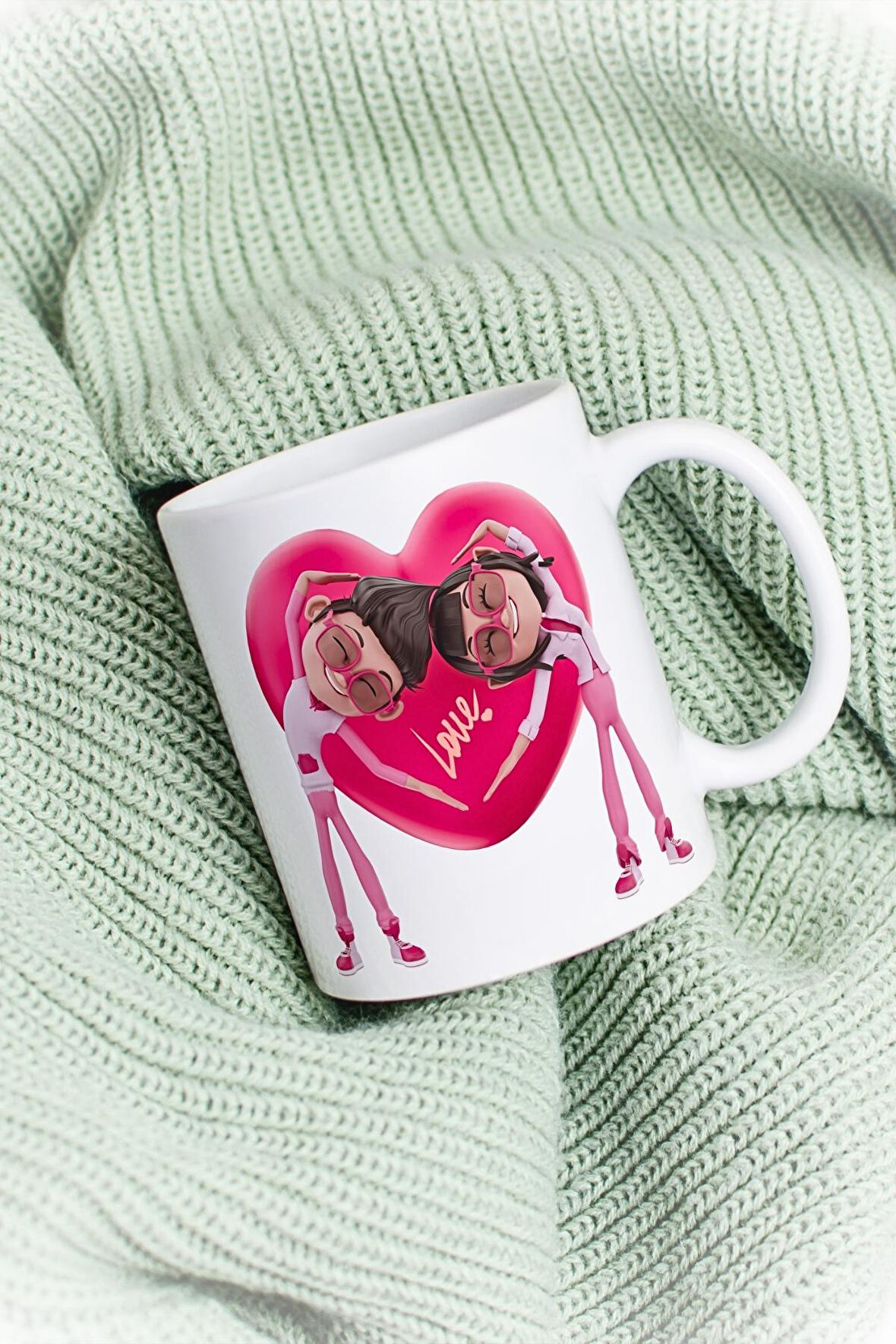 Mutlu Çiftler Love Kalp Baskılı Hediye Kupa Bardak Porselen Çay Kahve Fincanı