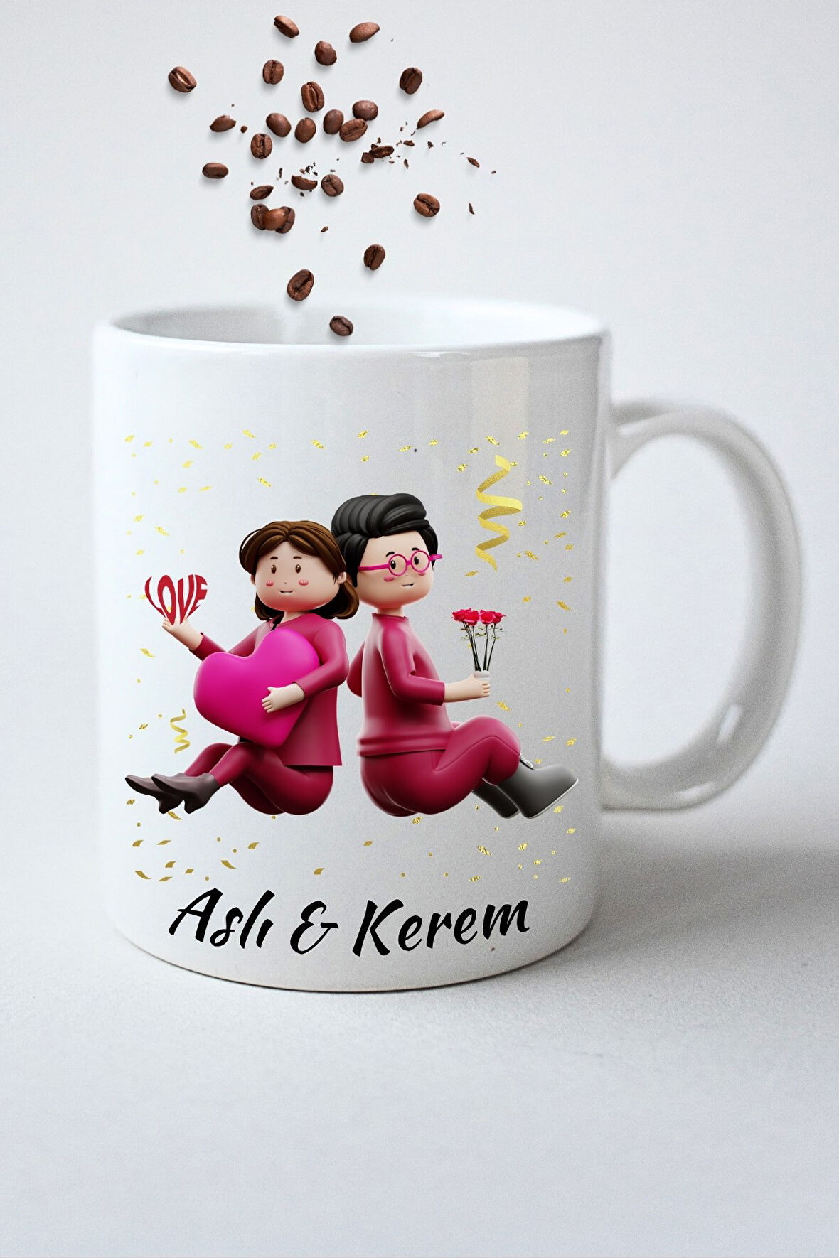 İsimli Kişiye Özel Love Baskılı Hediye Kupa Bardak Porselen Çay Kahve Fincanı