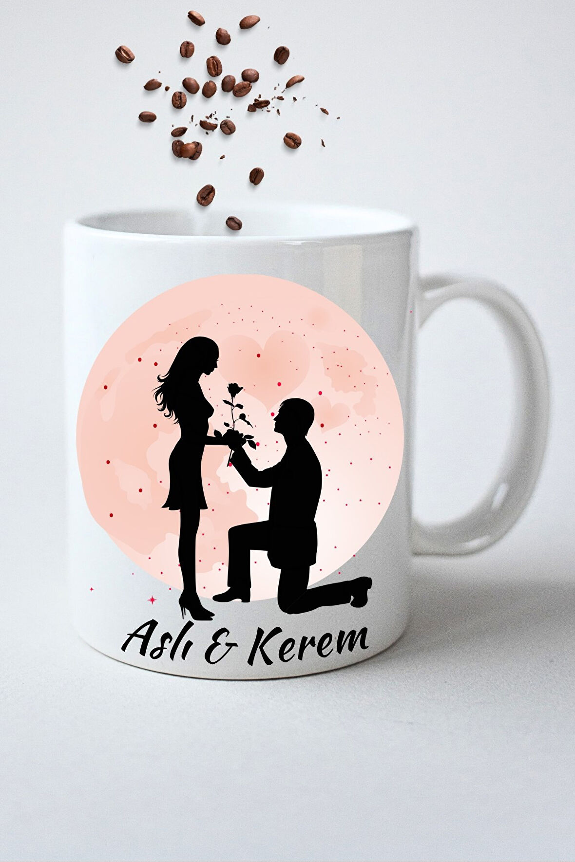 İsimli Kişiye Özel Moonlıght Teklif Baskılı Hediye Kupa Bardak Porselen Çay Kahve Fincanı