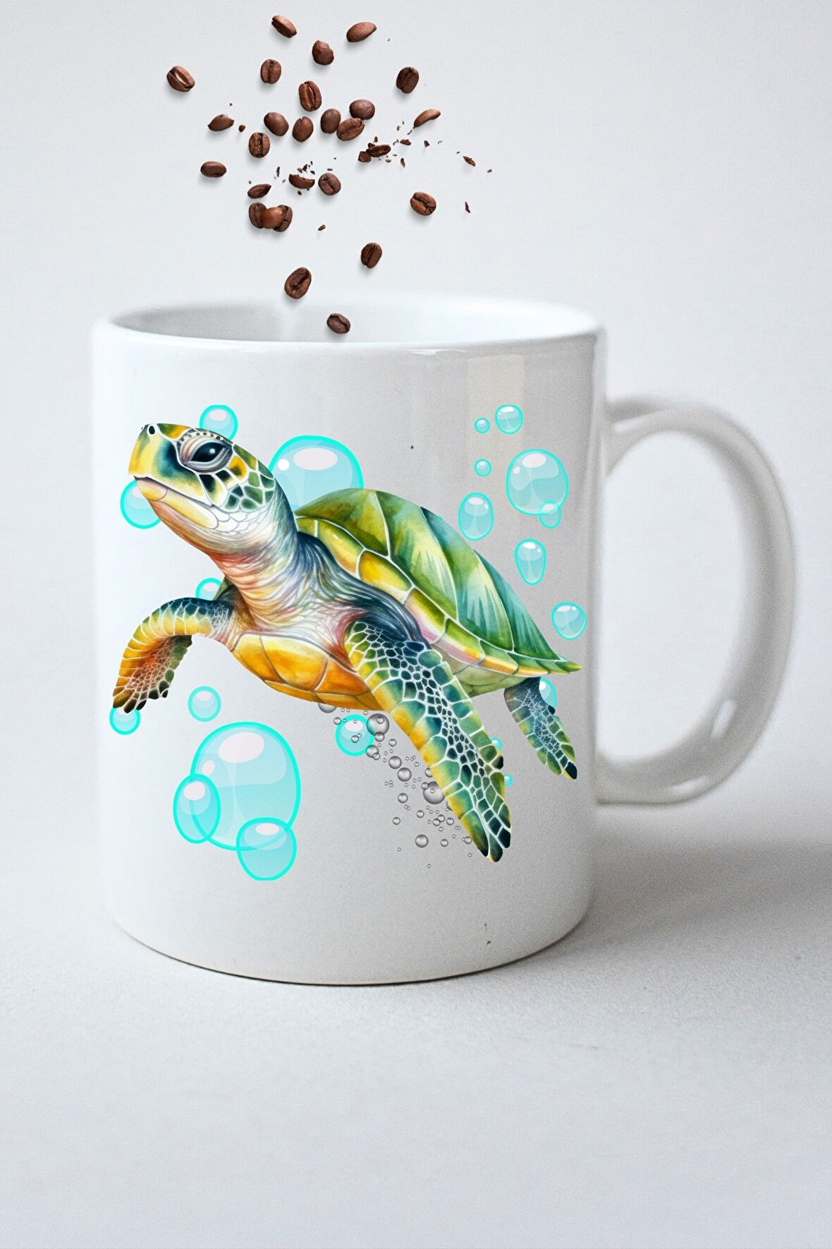 3d Caretta Kaplumbağa Baskılı Hediye Kupa Bardak Porselen Çay Kahve Fincanı