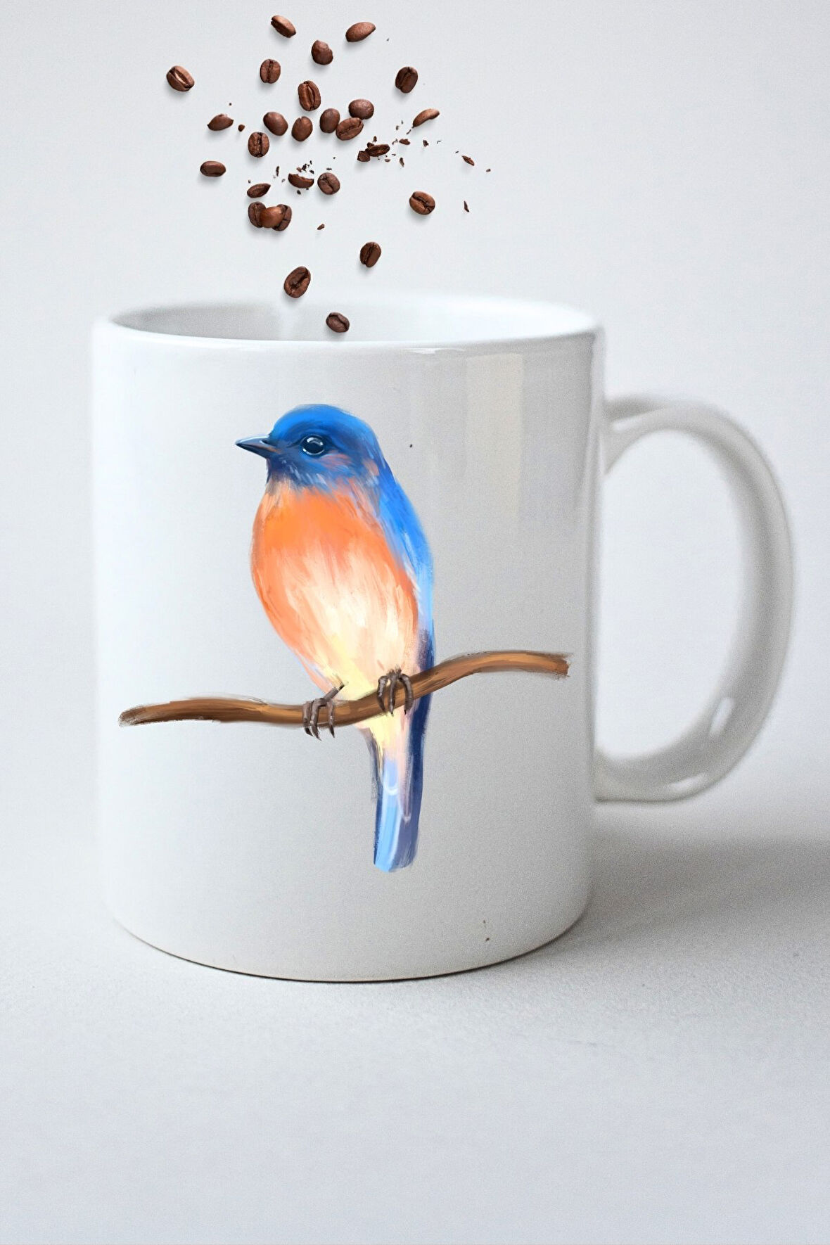 Blue Bird Minik Serçe Baskılı Hediye Kupa Bardak Porselen Çay Kahve Fincanı