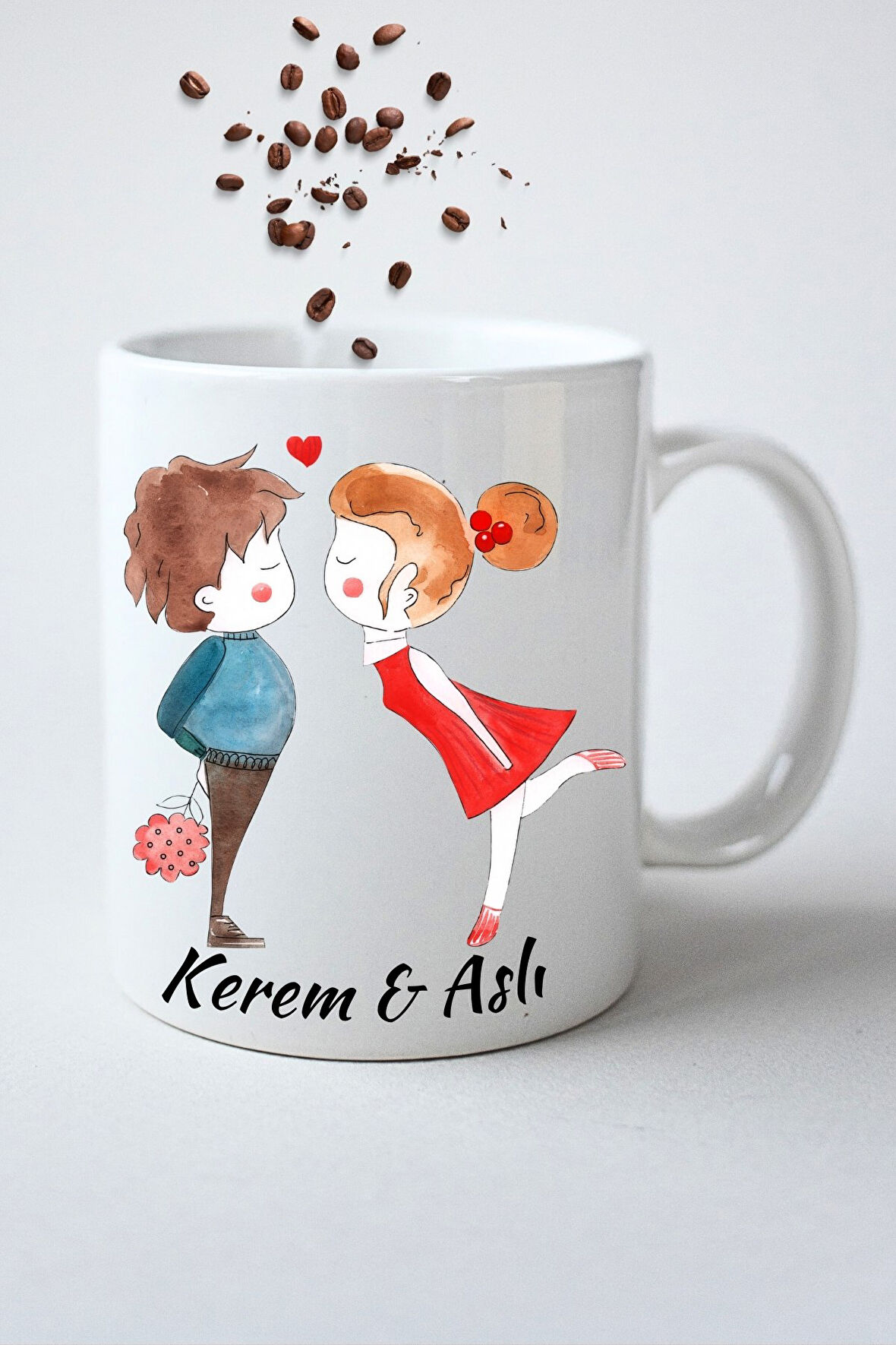 İsimli Kişiye Özel Sevgili Çift  Baskılı Hediye Kupa Bardak Porselen Çay Kahve Fincanı