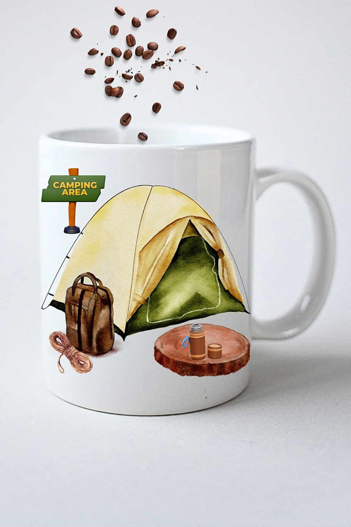 Camping Kapm Çadır Baskılı Hediye Kupa Bardak Porselen Çay Kahve Fincanı