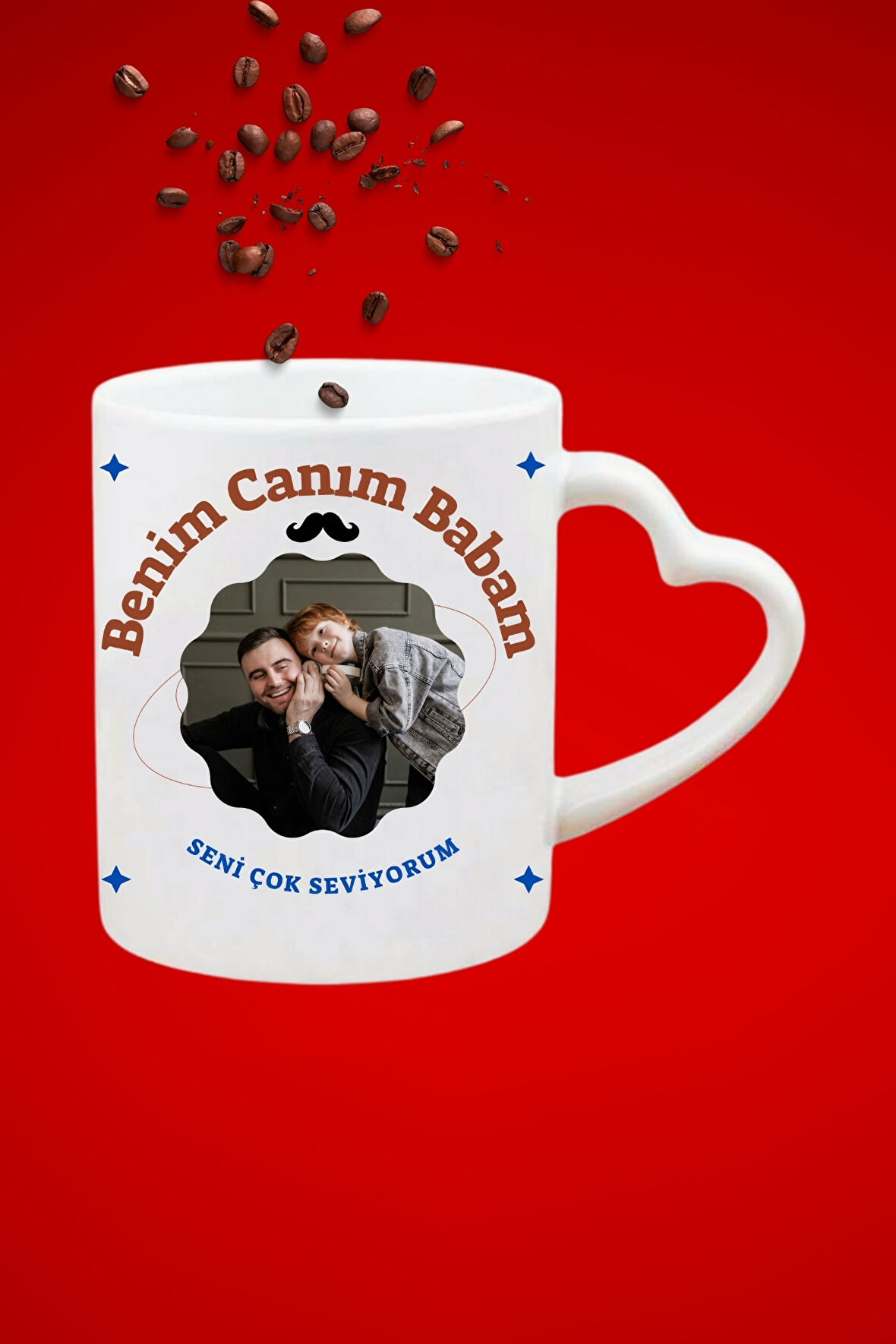 Babaya Hediye Canım Babam Baskılı Hediye Kalp Kupa Bardak Porselen Çay Kahve Fincanı