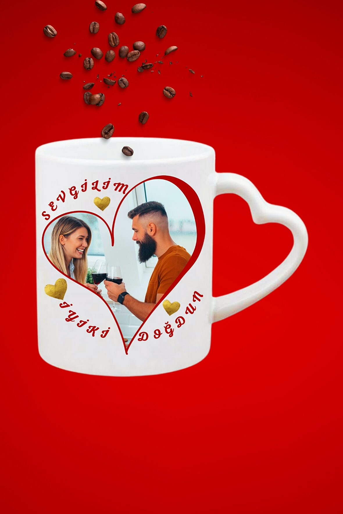 Sevgiliye Hediye Baskılı Hediye Kalp Kupa Bardak Porselen Çay Kahve Fincanı