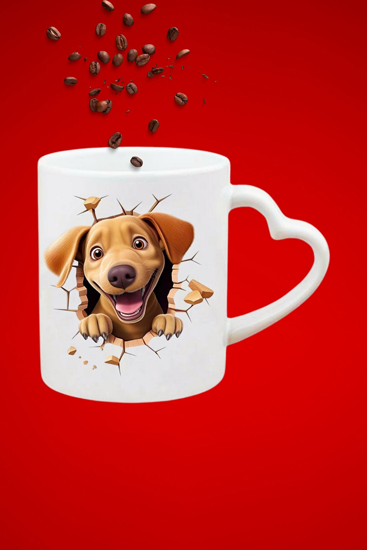 Cute Dog Sevimli Köpek Baskılı Hediye Kalp Kupa Bardak Porselen Çay Kahve Fincanı