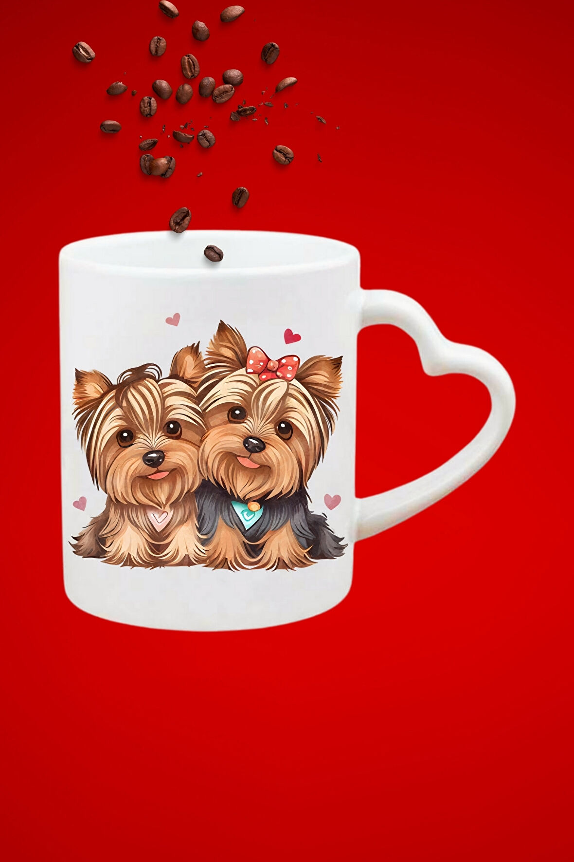Sevgili Köpek Terrier Baskılı Hediye Kalp Kupa Bardak Porselen Çay Kahve Fincanı