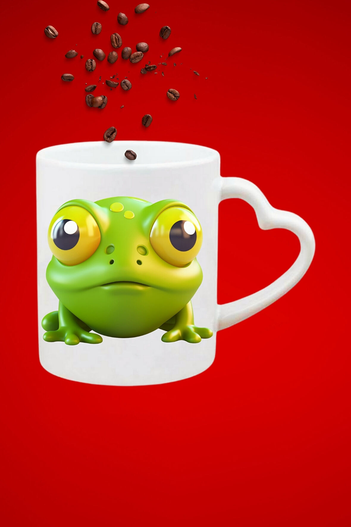 3d Kurbağa Prens Baskılı Hediye Kalp Kupa Bardak Porselen Çay Kahve Fincanı