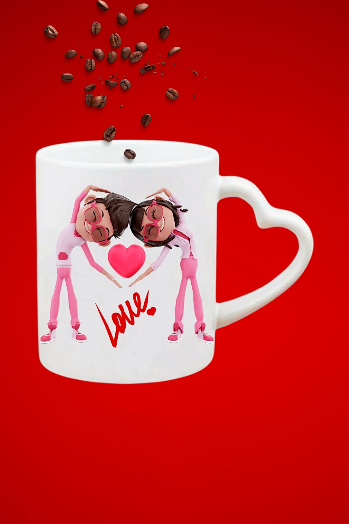 Sevgiliye Özel Love Baskılı Hediye Kalp Kupa Bardak Porselen Çay Kahve Fincanı