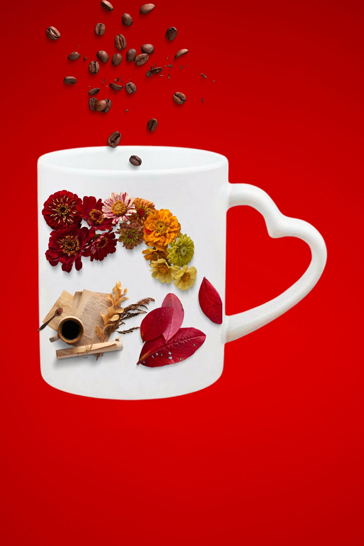 Romantik Ortam Baskılı Hediye Kalp Kupa Bardak Porselen Çay Kahve Fincanı