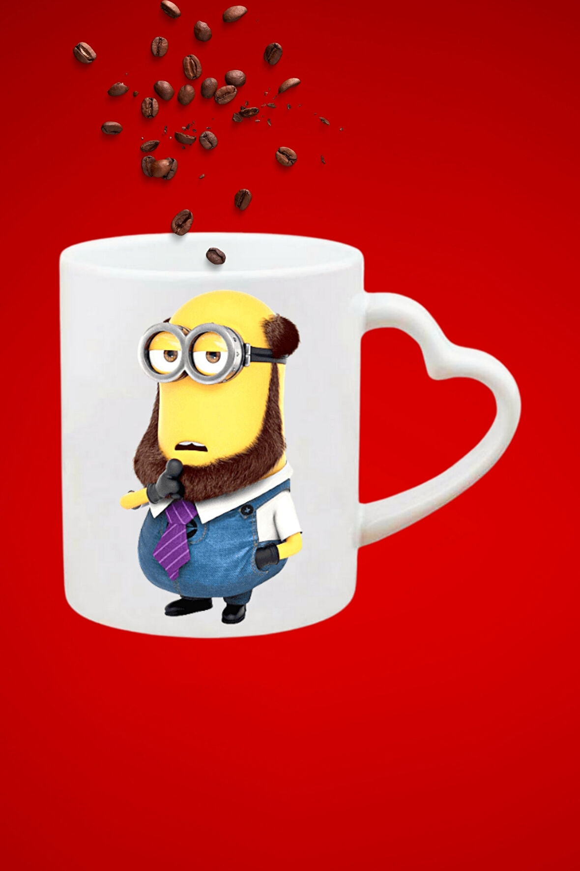 Minyonlar  Baskılı Hediye Kalp Kupa Bardak Porselen Çay Kahve Fincanı 4