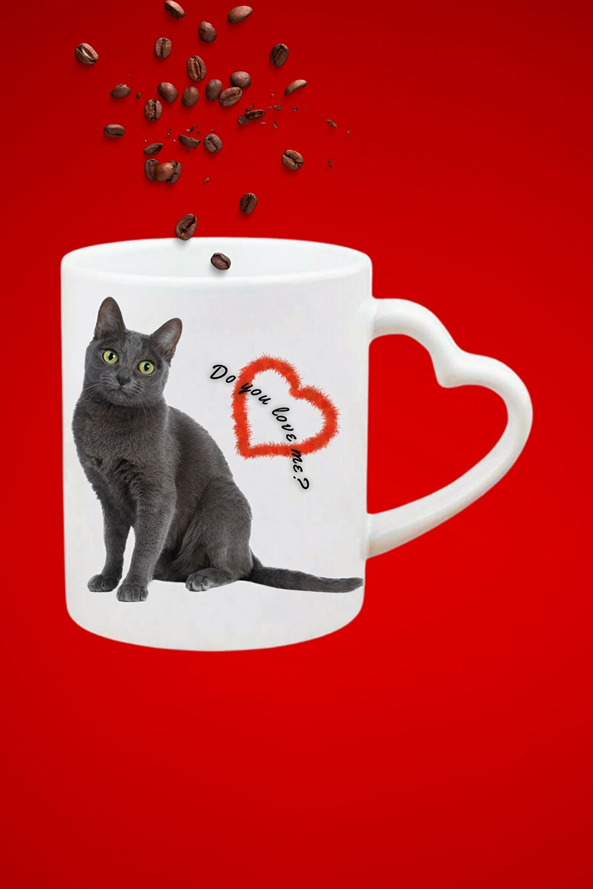 Sevimli Kedi Siyah Kedi Baskılı Hediye Kalp Kupa Bardak Porselen Çay Kahve Fincanı