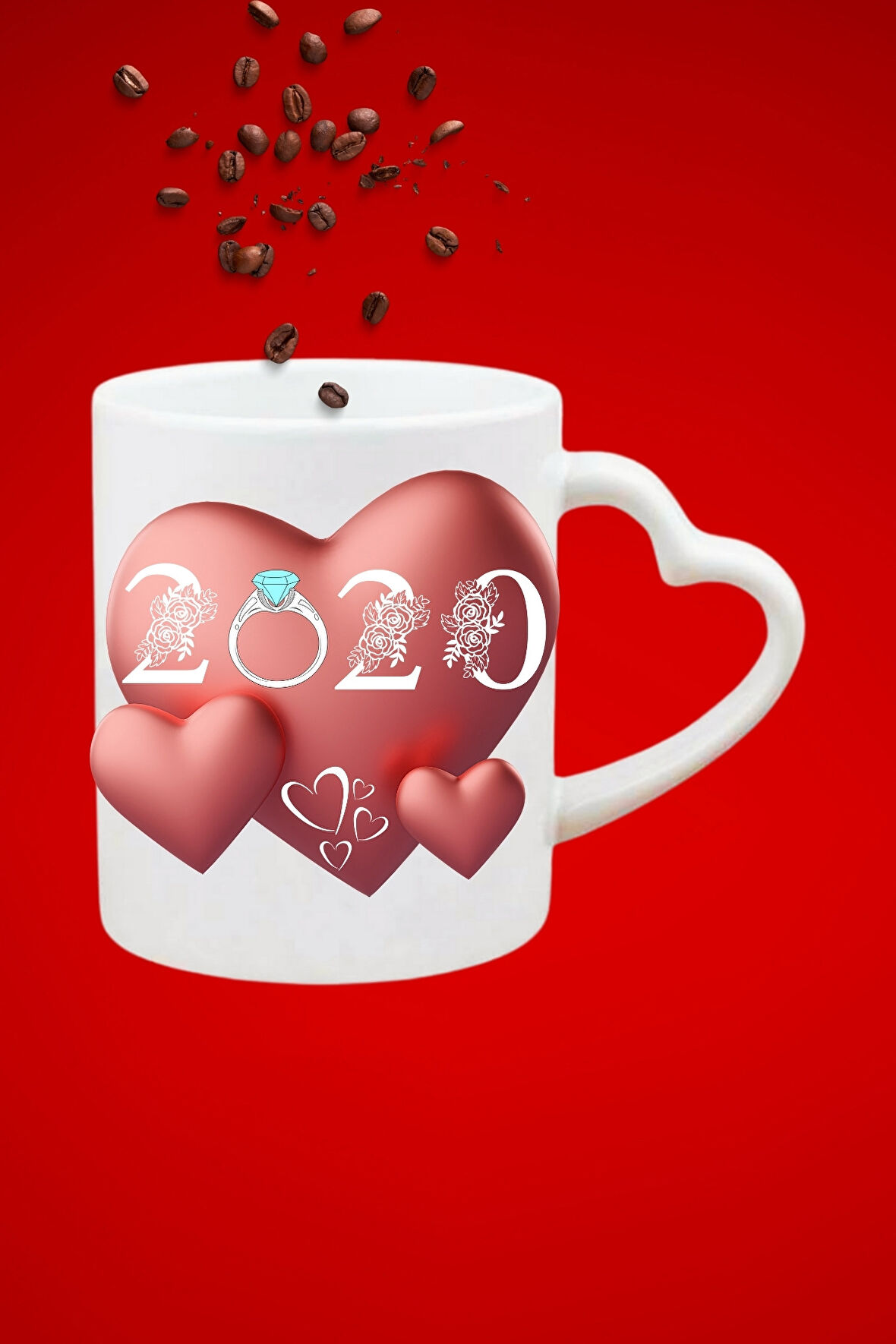 Yıl Dönümü 2020 Baskılı Sevgiliye Hediye Kalp Kupa Bardak Porselen Çay Kahve Fincanı