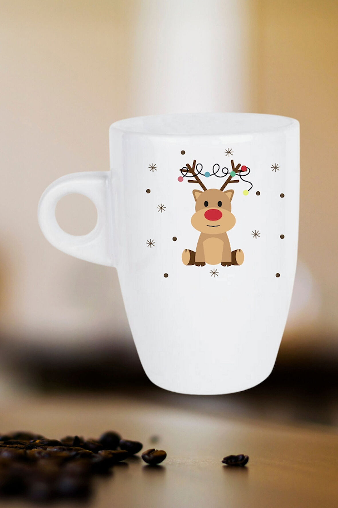 Yeni Yıl Geyik Kurabiye Baskılı Kupa Bardak Porselen Latte Filtre Kahve Fincanı