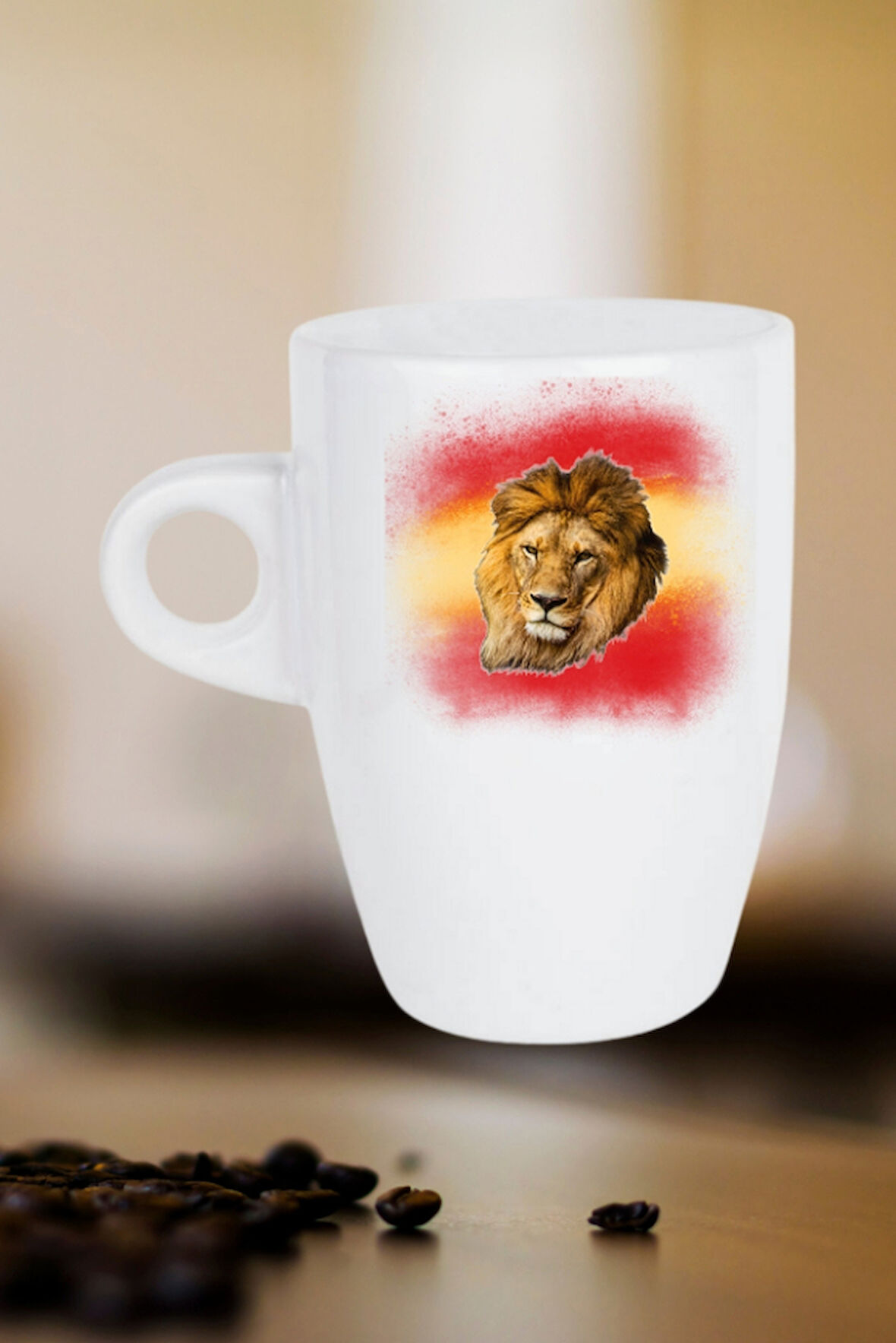 Taraftar Sarı Kırmızı Arslan Baskılı Kupa Bardak Porselen Latte Filtre Kahve Fincanı