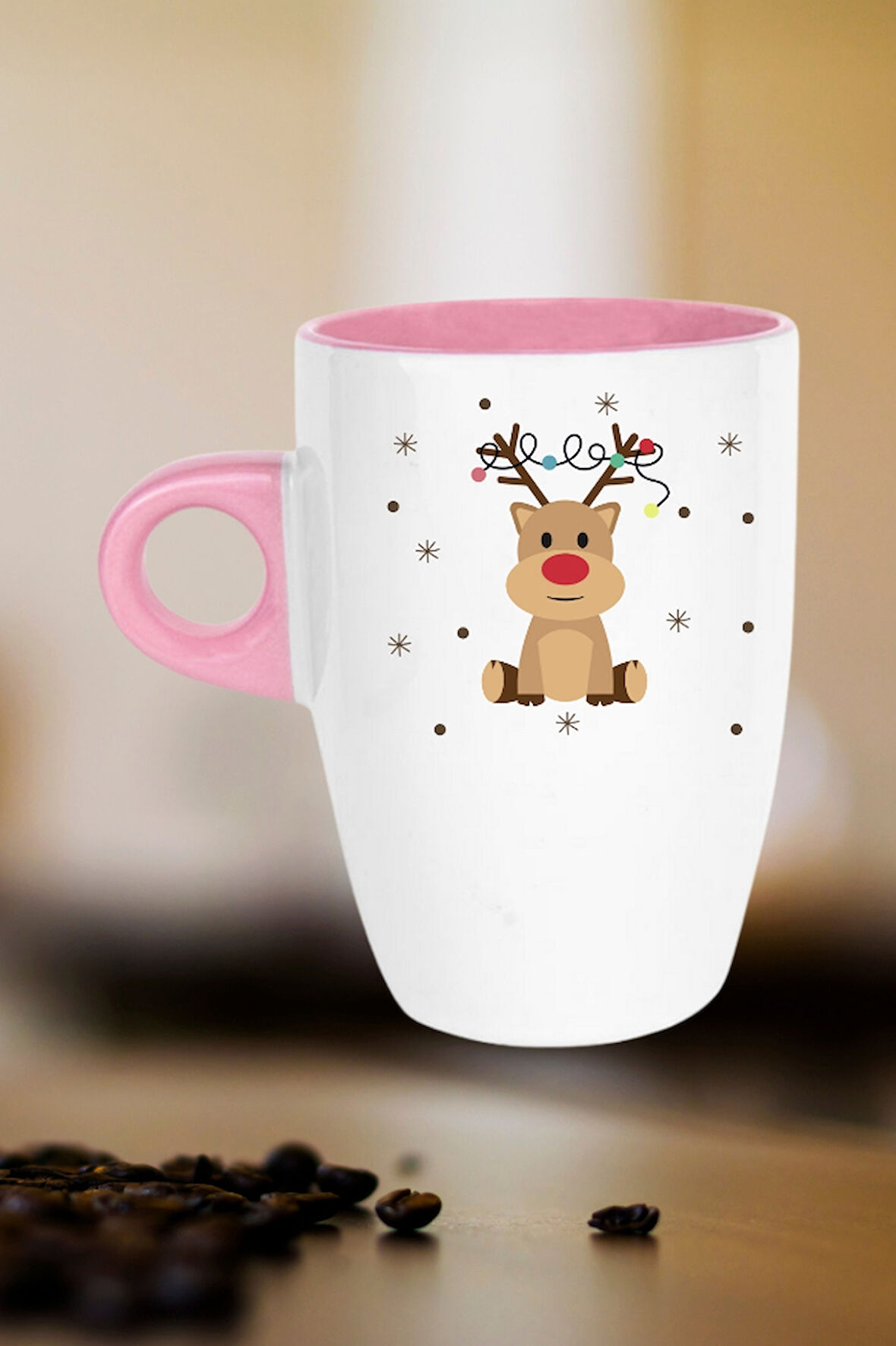 Yeni Yıl Geyik Kurabiye Baskılı Kupa Bardak Porselen Latte Filtre Kahve Fincanı