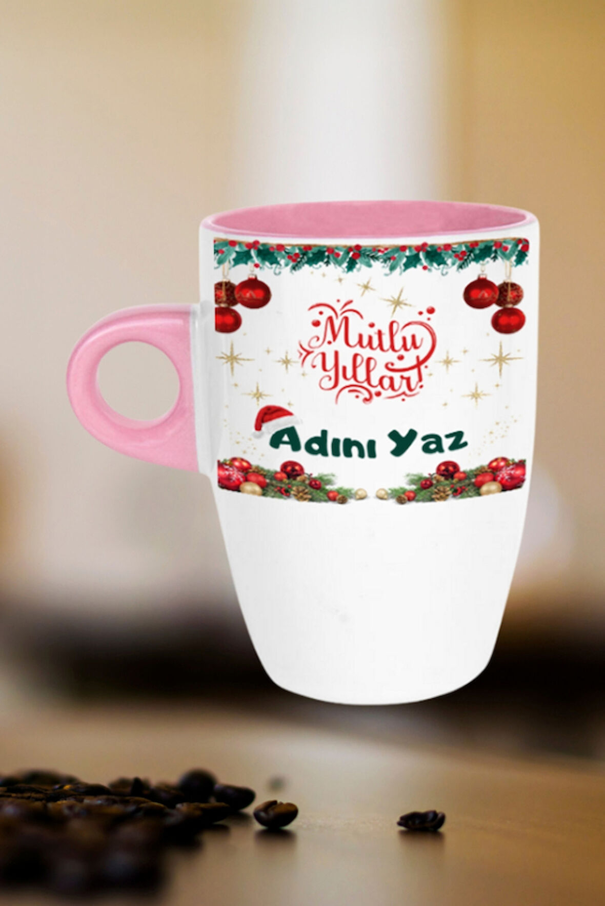 Kişiye Özel Yılbaşı İsim Baskılı Kupa Bardak Porselen Latte Filtre Kahve Fincanı
