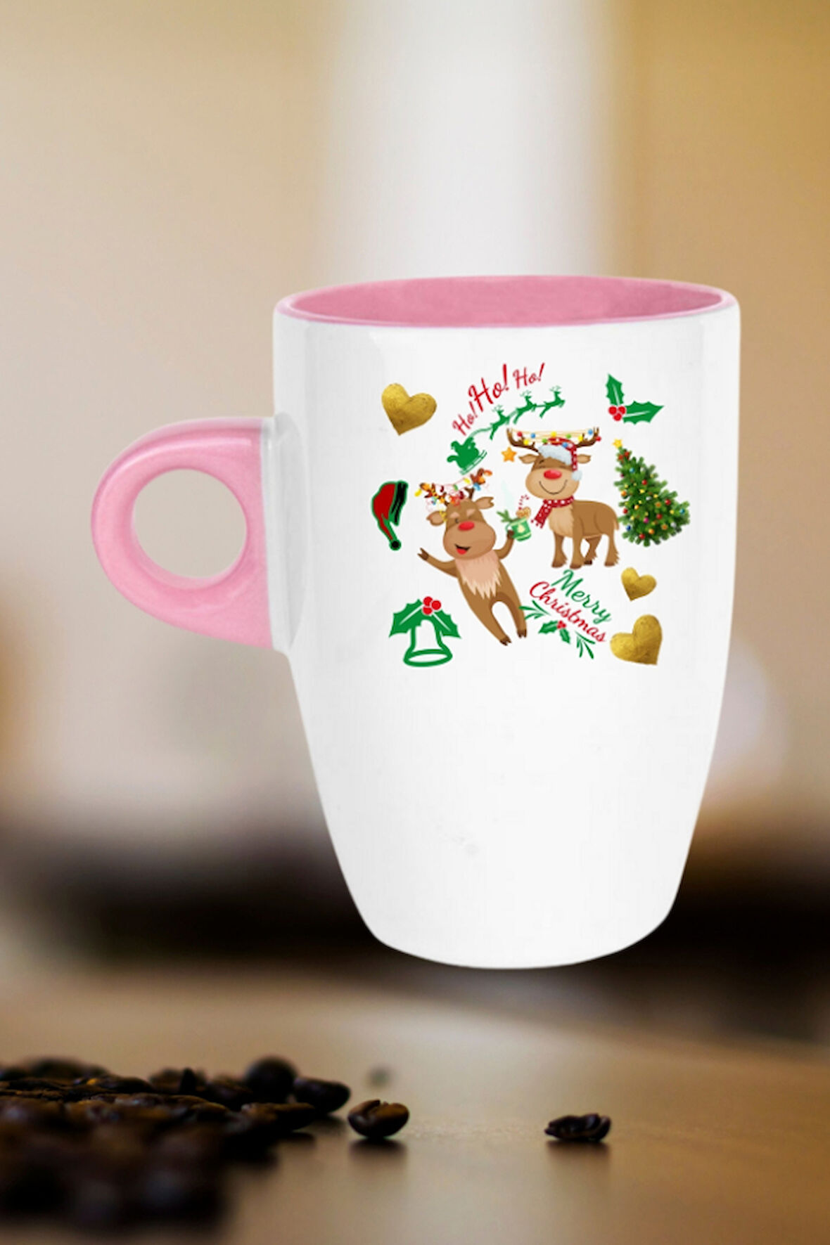 Yılbaşı Geyikli Kurabiye Baskılı Kupa Bardak Porselen Latte Filtre Kahve Fincanı