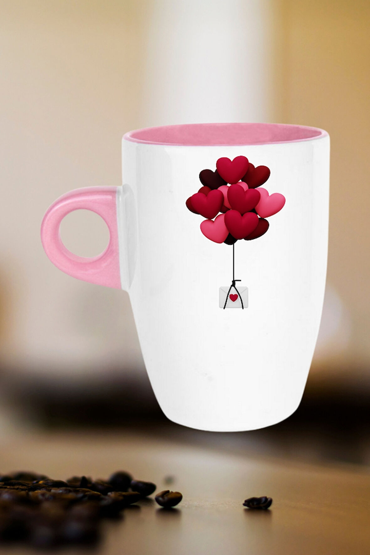 Uçan Kalpler Baskılı Kupa Bardak Porselen Latte Filtre Kahve Fincanı Hediye