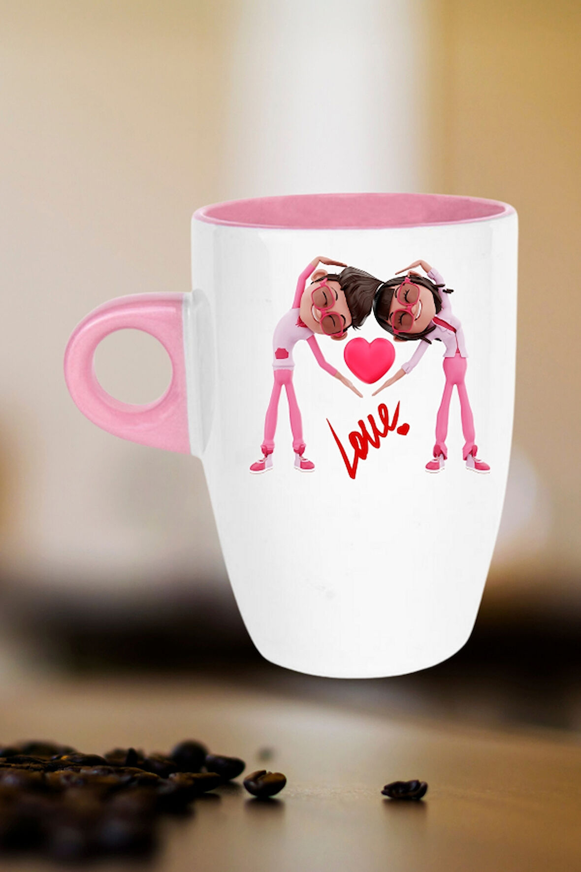 Mutlu Çiftler Love Baskılı Hediye Kupa Bardak Porselen Latte Filtre Kahve Fincanı