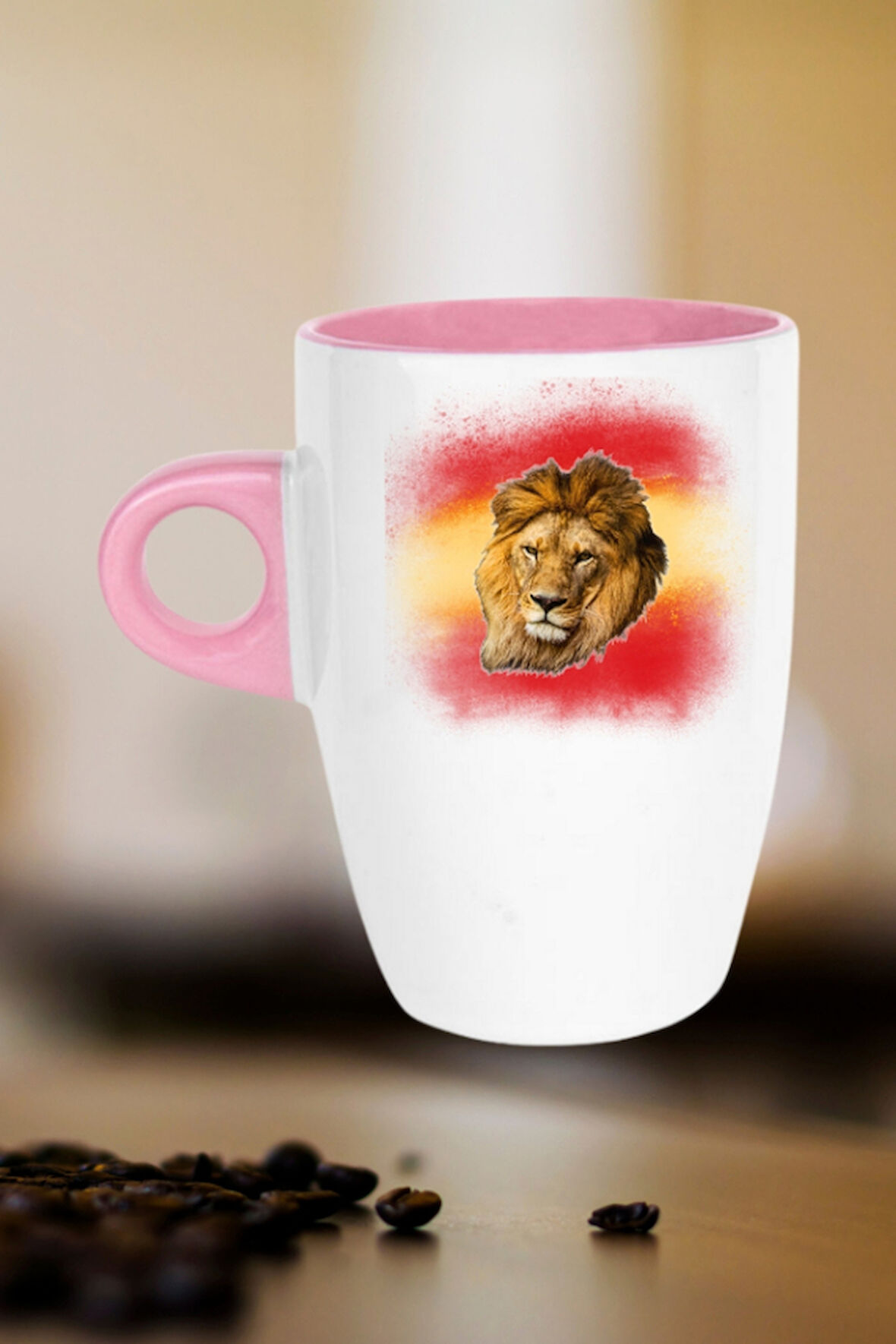 Taraftar Sarı Kırmızı Arslan Baskılı Kupa Bardak Porselen Latte Filtre Kahve Fincanı
