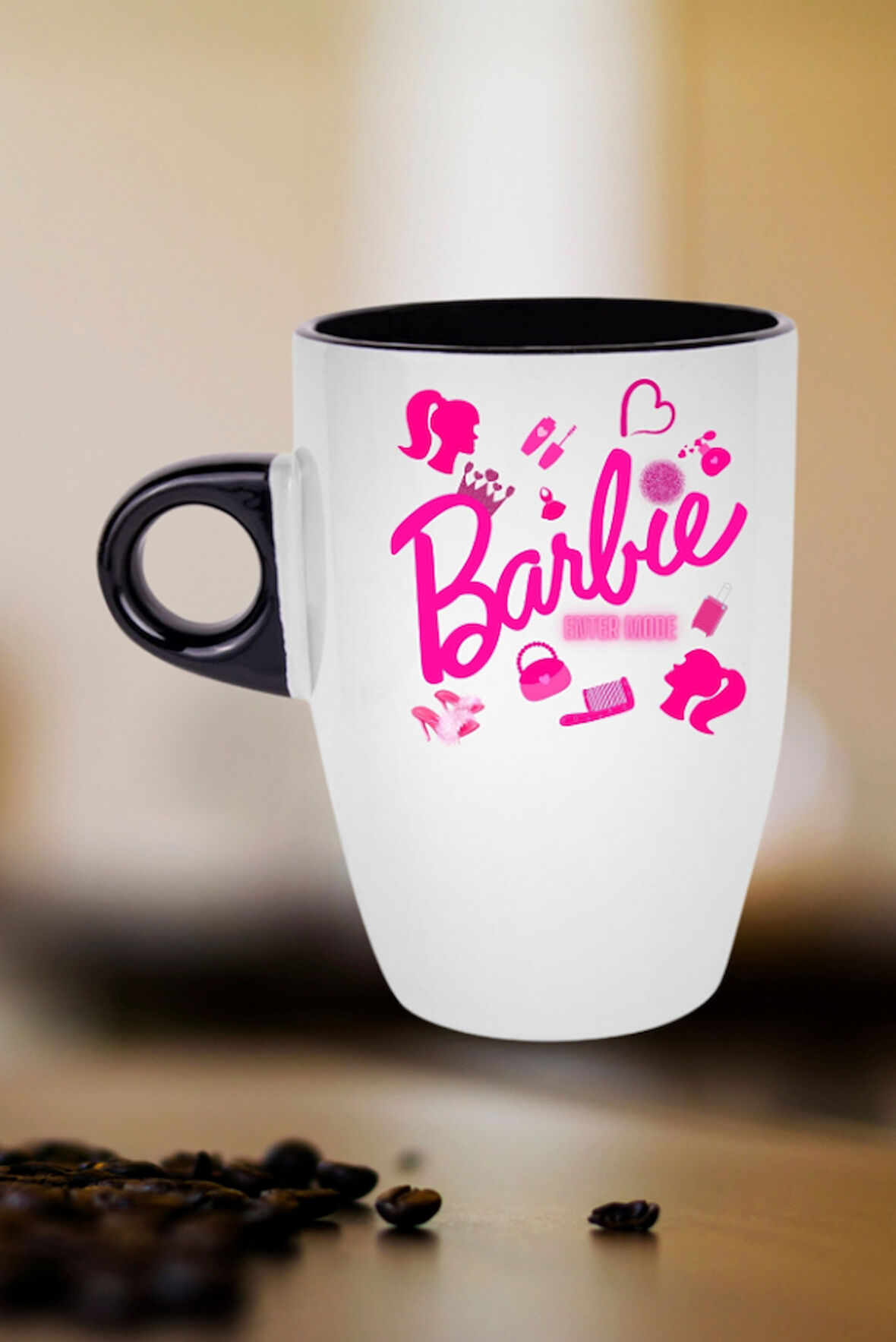 Enter Mode Barbie Baskılı Kupa Bardak Porselen Latte Filtre Kahve Fincanı